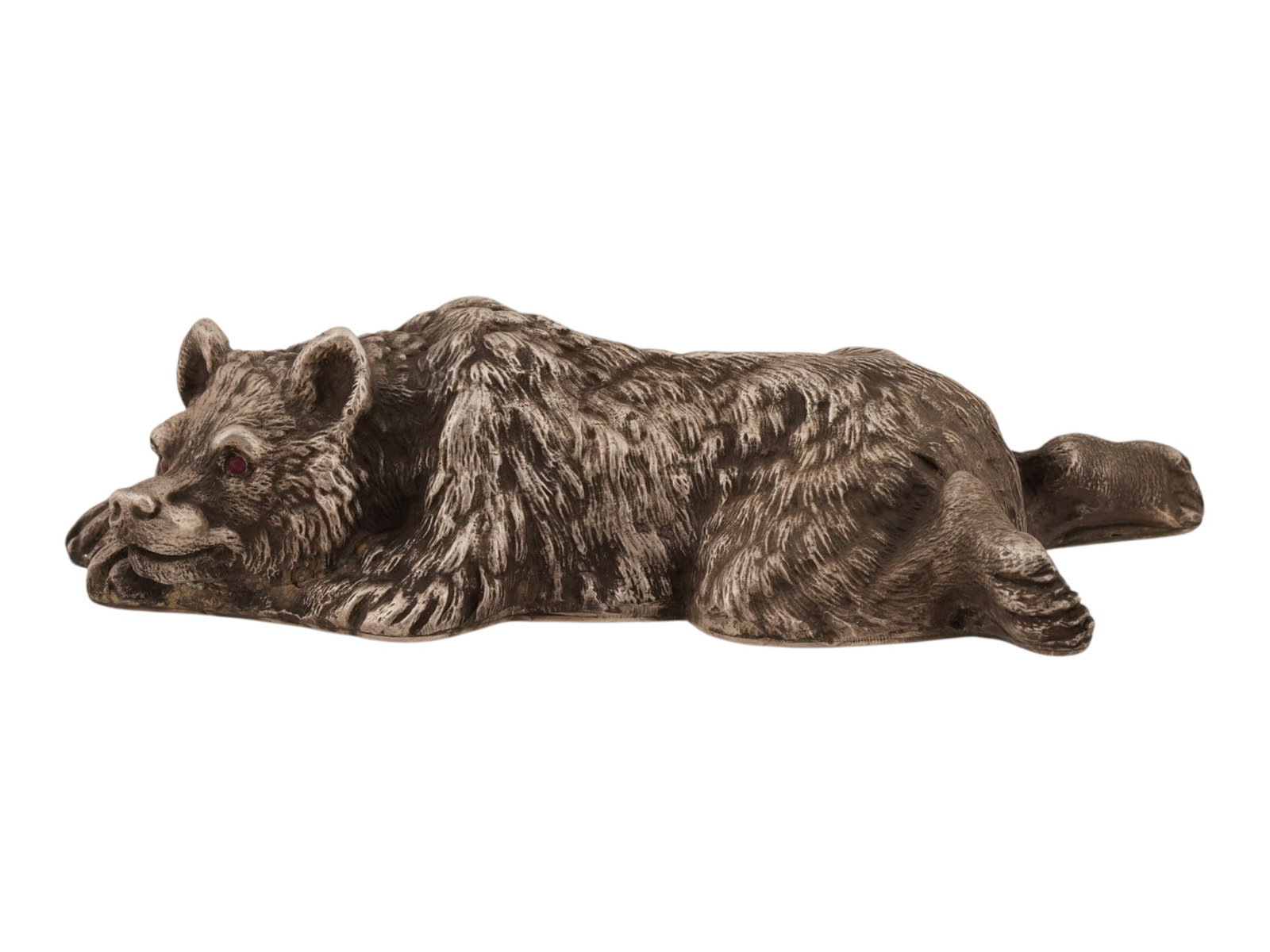 RUSSIAN SILVER BEAR FIGURINE WITH RUBY STONE EYES - 2