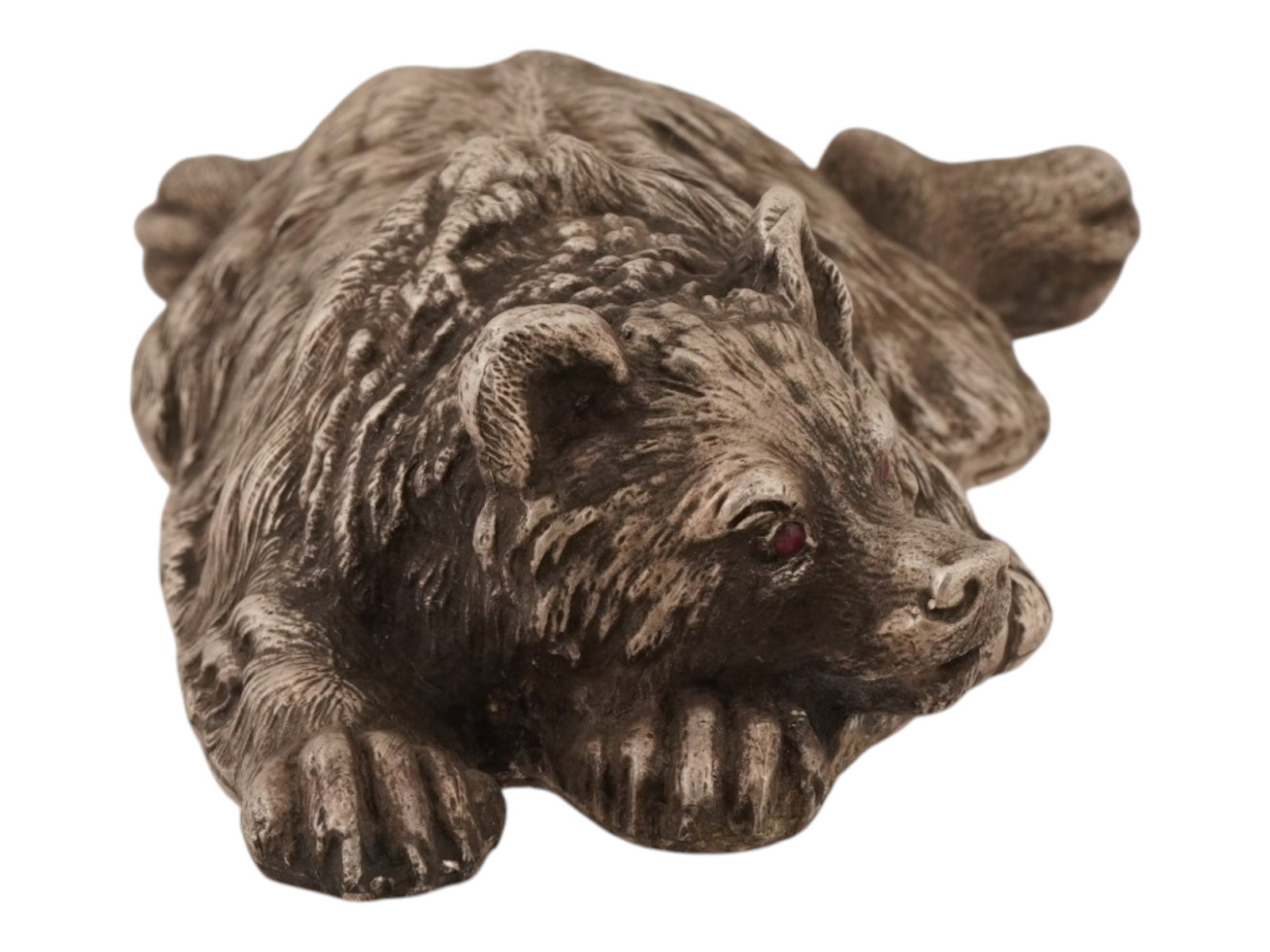 RUSSIAN SILVER BEAR FIGURINE WITH RUBY STONE EYES - 3