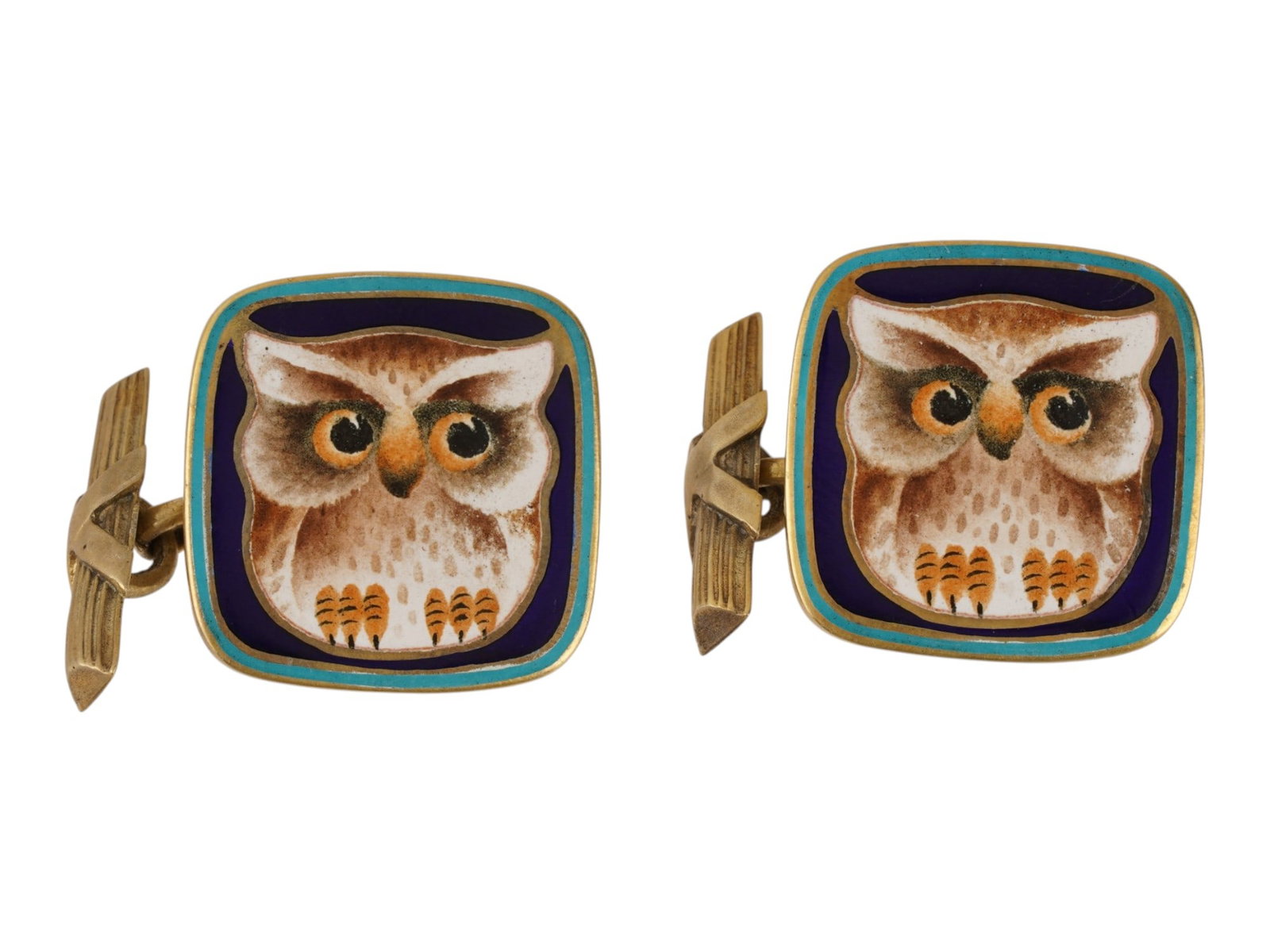 PAIR OF RUSSIAN GILT SILVER ENAMEL OWL CUFFLINKS (1 of 5)