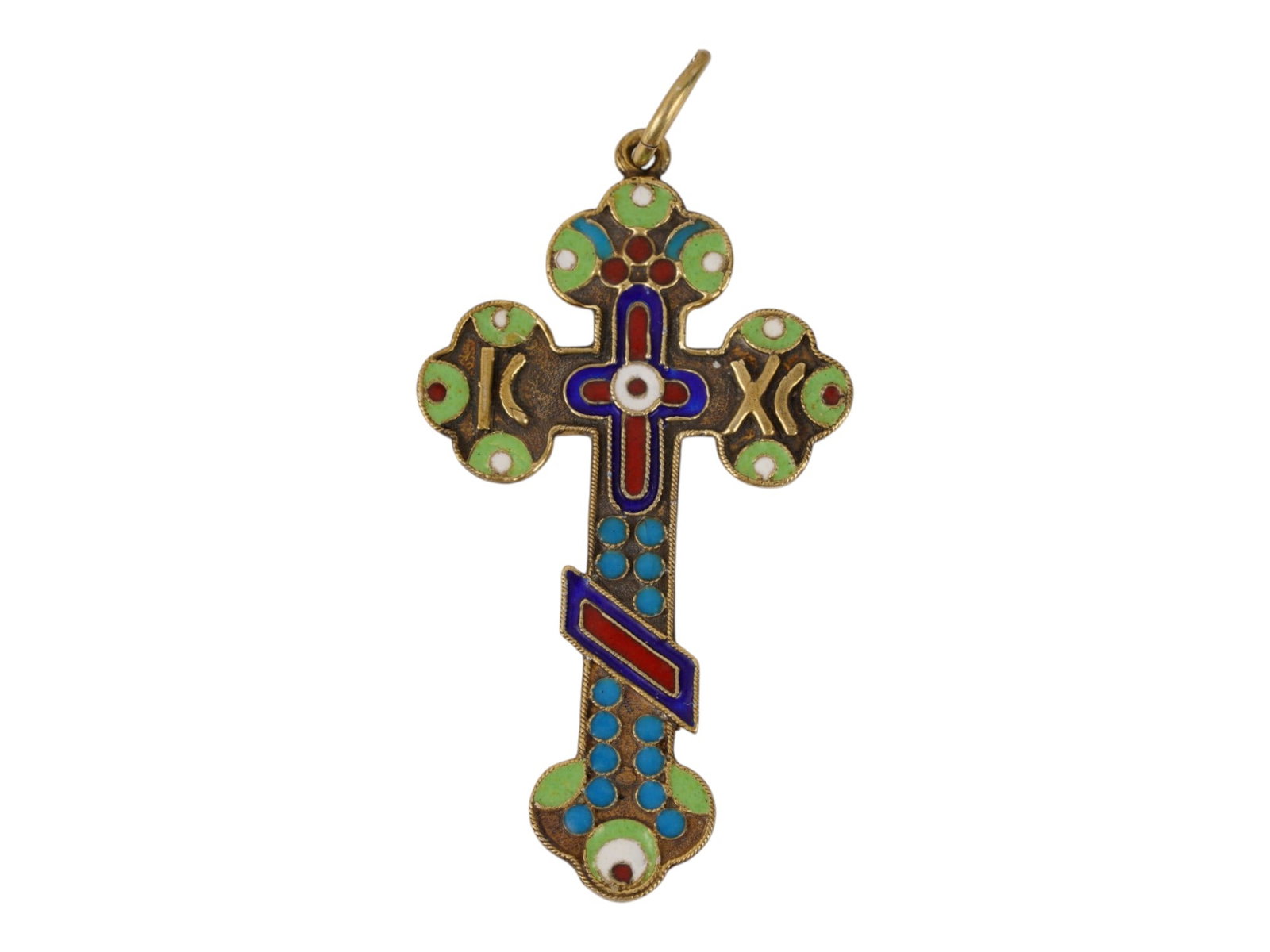 RUSSIAN ORTHODOX GILT SILVER ENAMEL CROSS PENDANT (1 of 6)