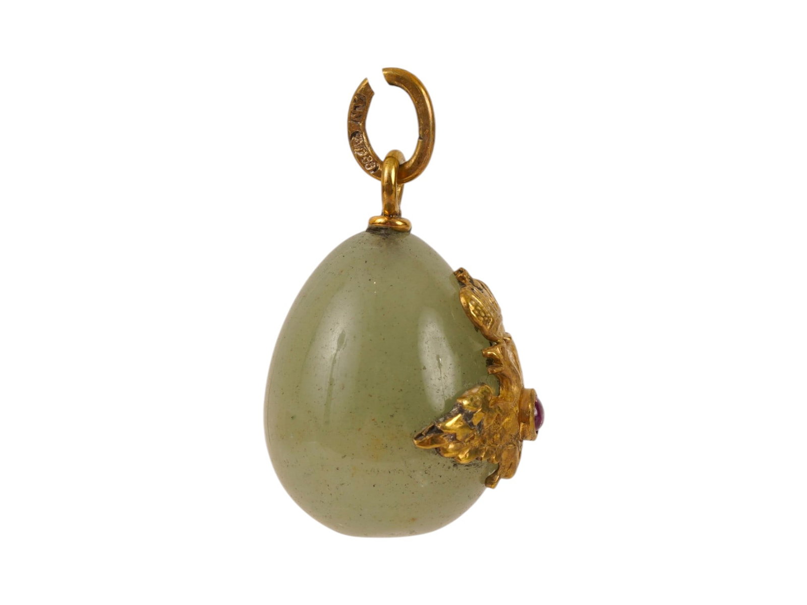 RUSSIAN SILVER JADE IMPERIAL EAGLE EASTER EGG PENDANT - 4