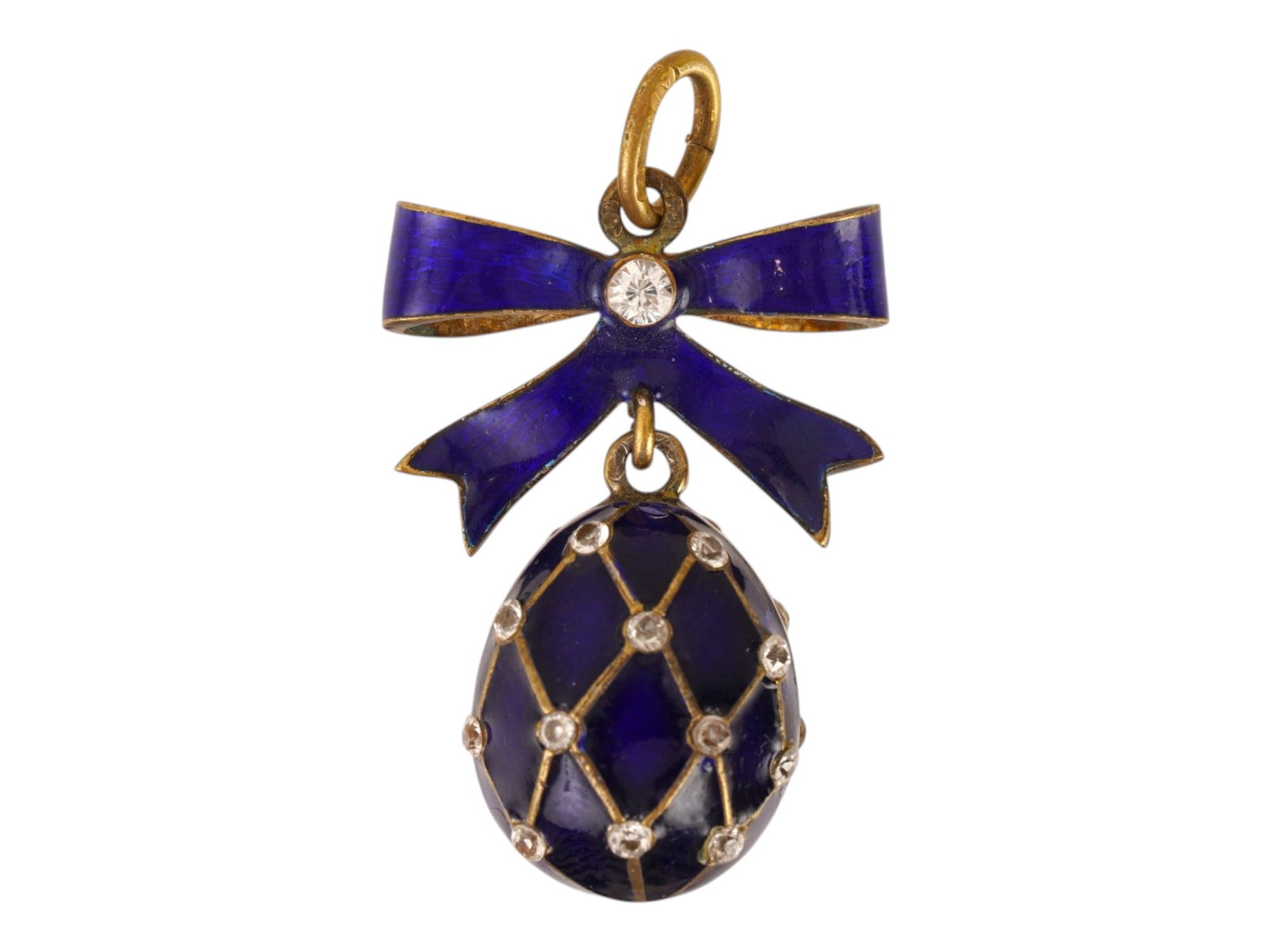 RUSSIAN GILT SILVER ENAMEL GEMSTONE EASTER EGG PENDANT (1 of 6)