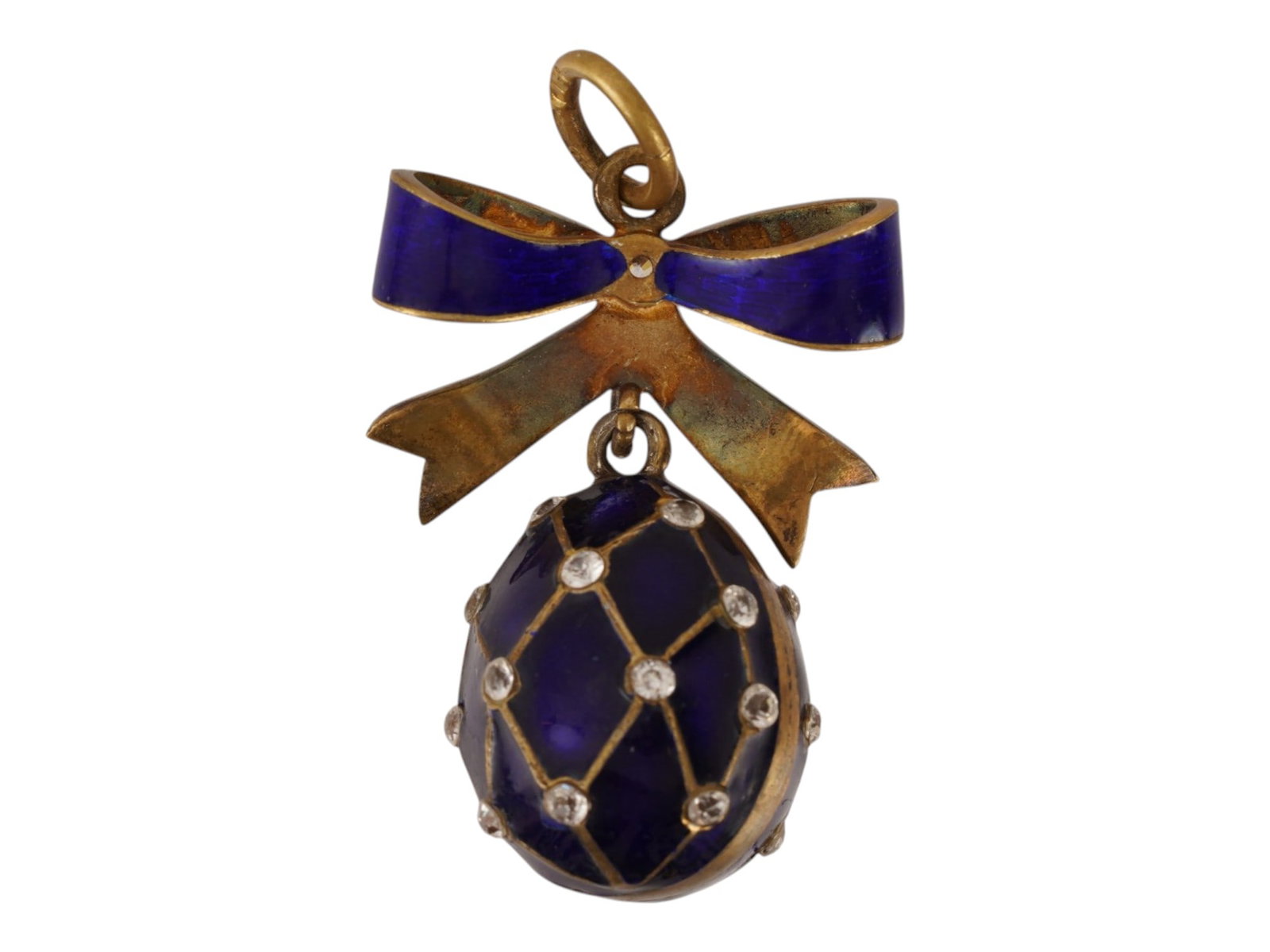 RUSSIAN GILT SILVER ENAMEL GEMSTONE EASTER EGG PENDANT - 2