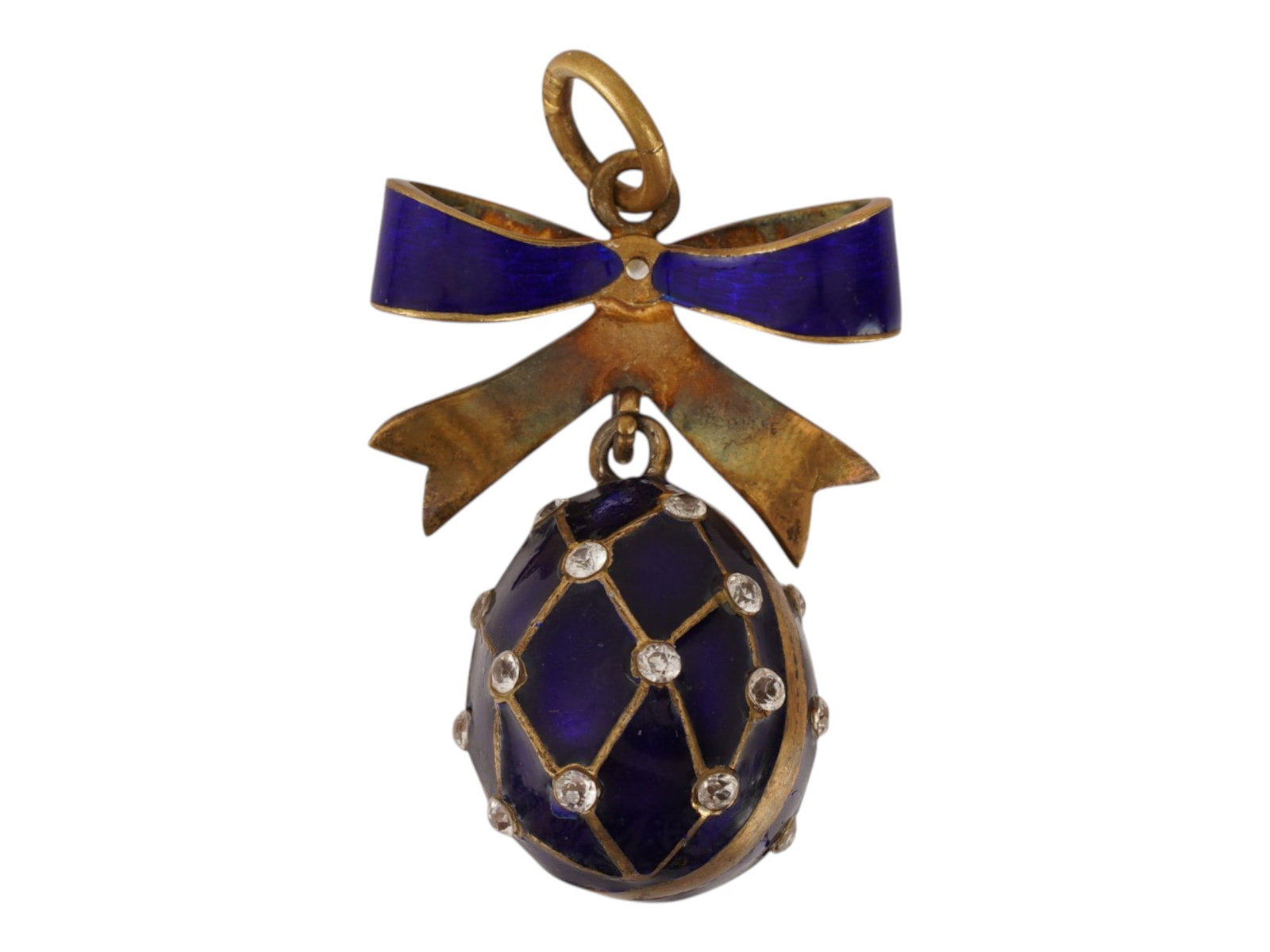 RUSSIAN GILT SILVER ENAMEL GEMSTONE EASTER EGG PENDANT - 3