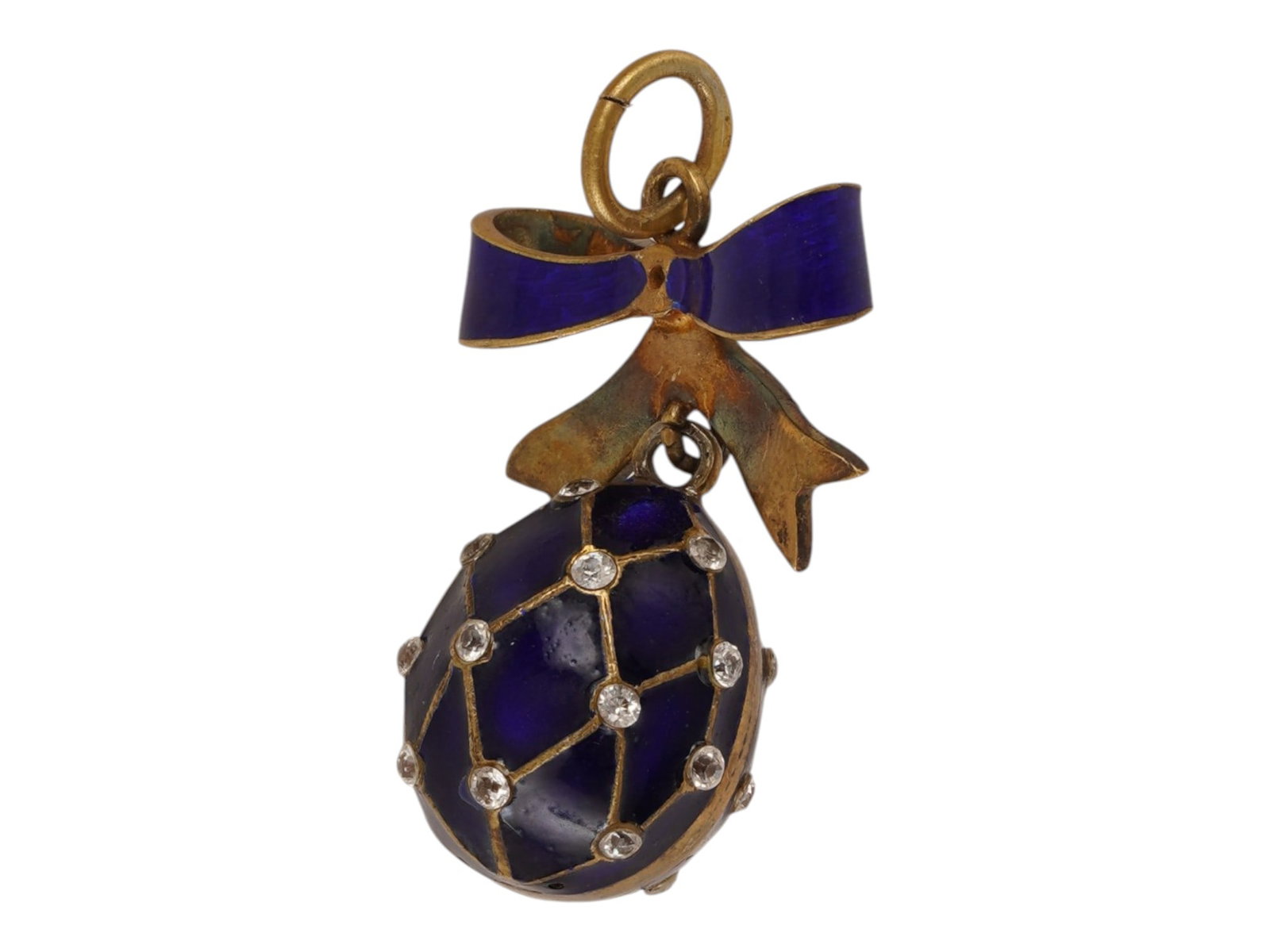 RUSSIAN GILT SILVER ENAMEL GEMSTONE EASTER EGG PENDANT - 4