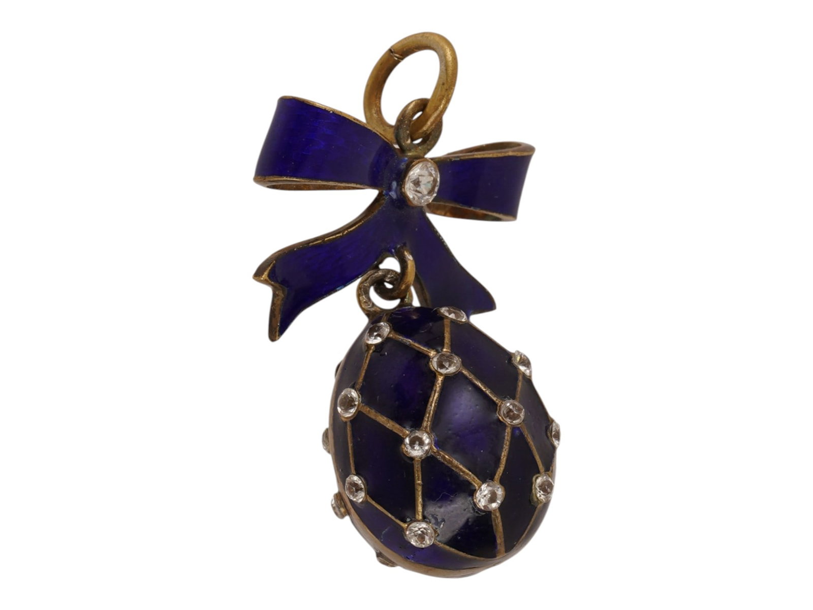 RUSSIAN GILT SILVER ENAMEL GEMSTONE EASTER EGG PENDANT - 5