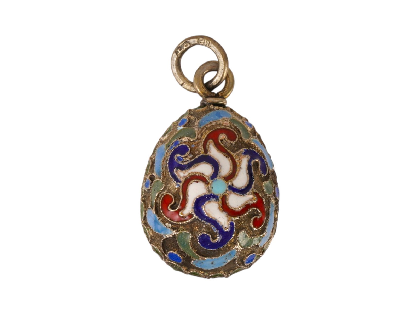RUSSIAN SILVER CLOISONNE ENAMEL EASTER EGG PENDANT (1 of 6)
