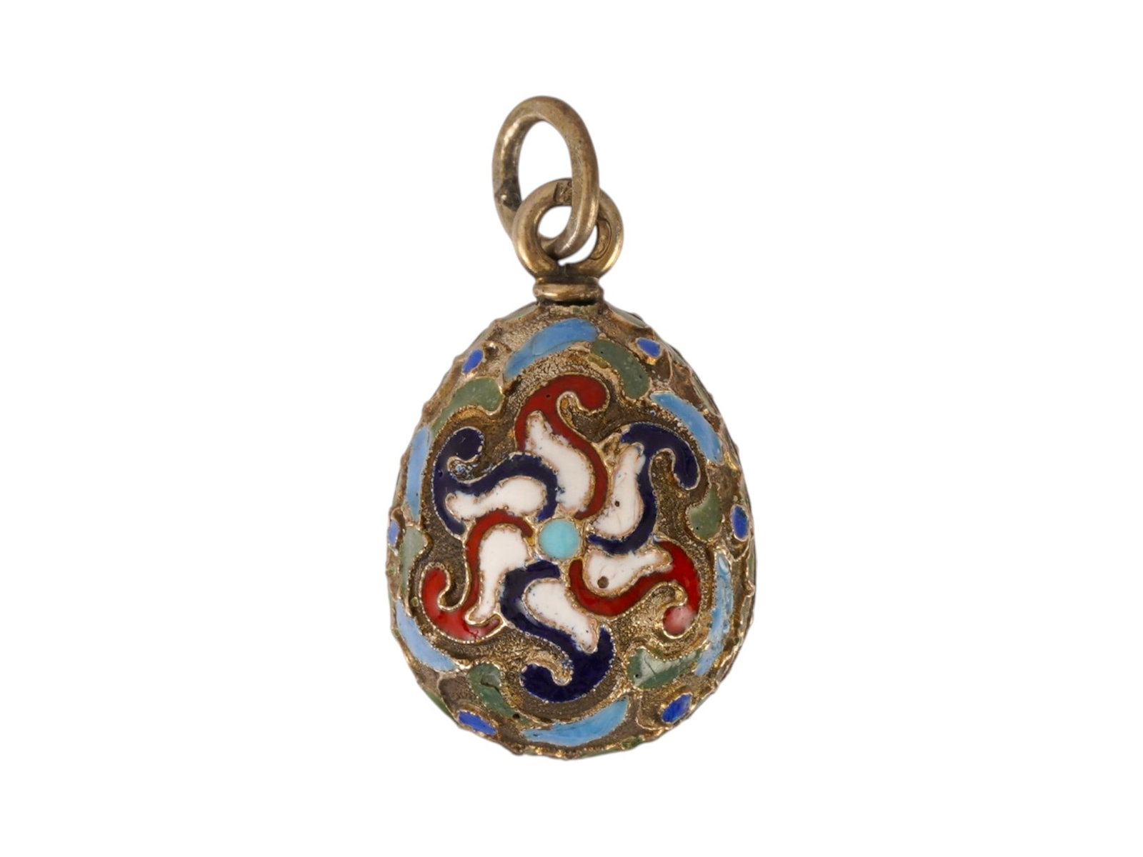 RUSSIAN SILVER CLOISONNE ENAMEL EASTER EGG PENDANT - 2