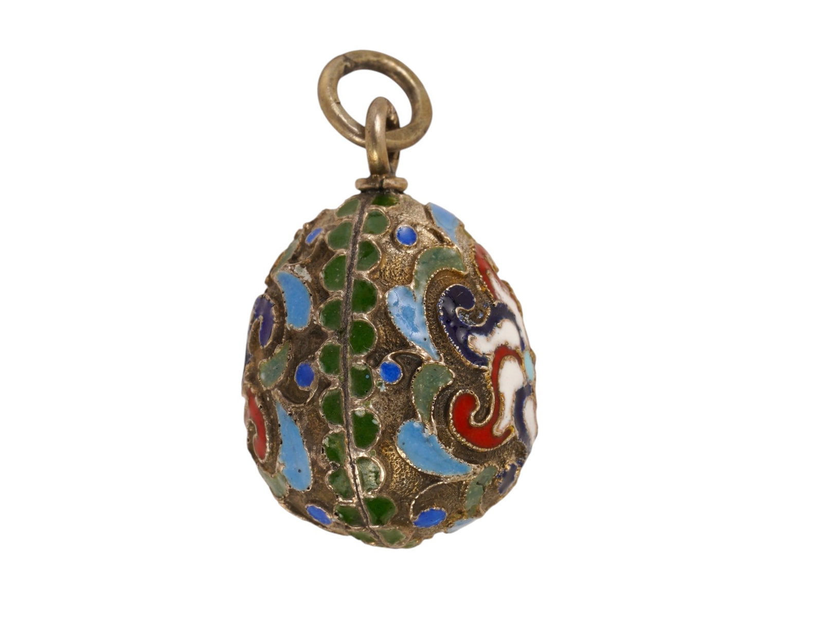 RUSSIAN SILVER CLOISONNE ENAMEL EASTER EGG PENDANT - 3