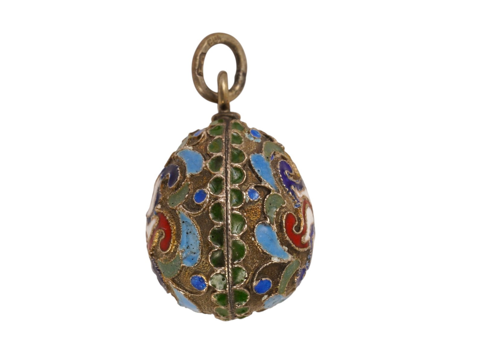 RUSSIAN SILVER CLOISONNE ENAMEL EASTER EGG PENDANT - 4
