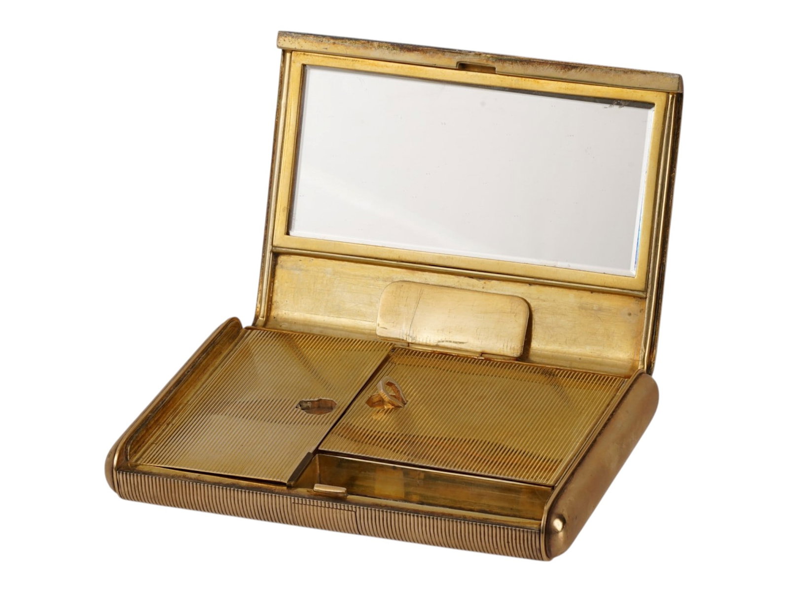 FRENCH GILT SILVER VANITY COMPACT WITH A GLASS MIRROR (1 of 10)