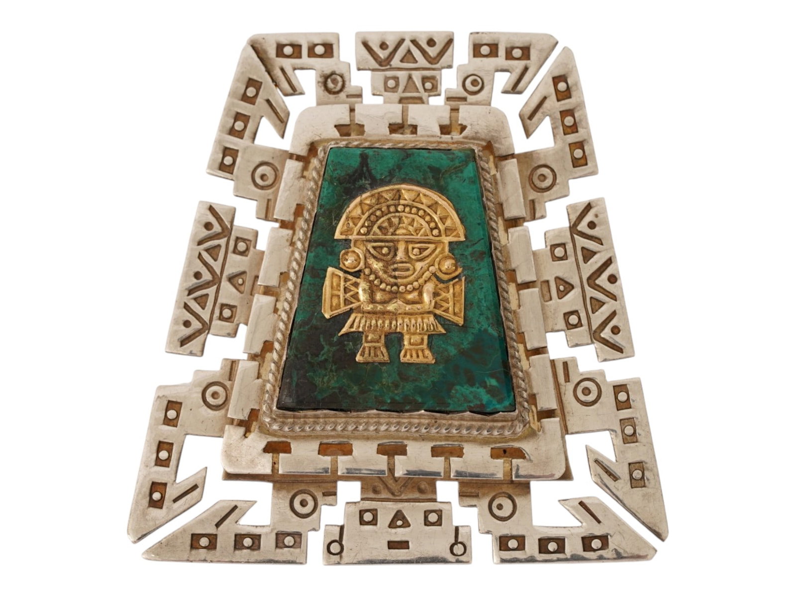 LARGE PERUVIAN 18K GOLD AND STERLING SILVER BROOCH (1 of 6)