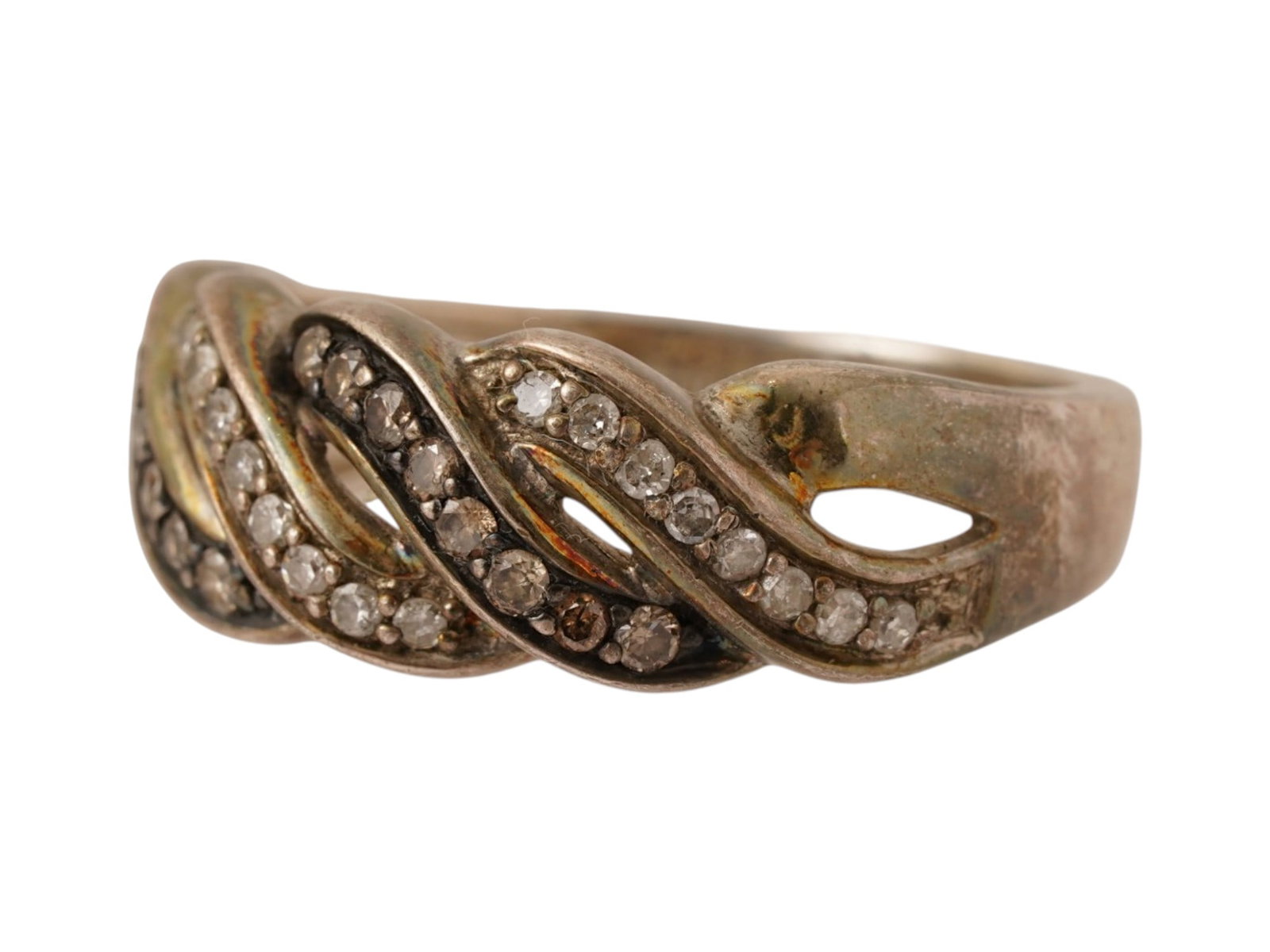 STERLING SILVER AND DIAMOND TWISTED WAVE BAND RING (1 of 8)