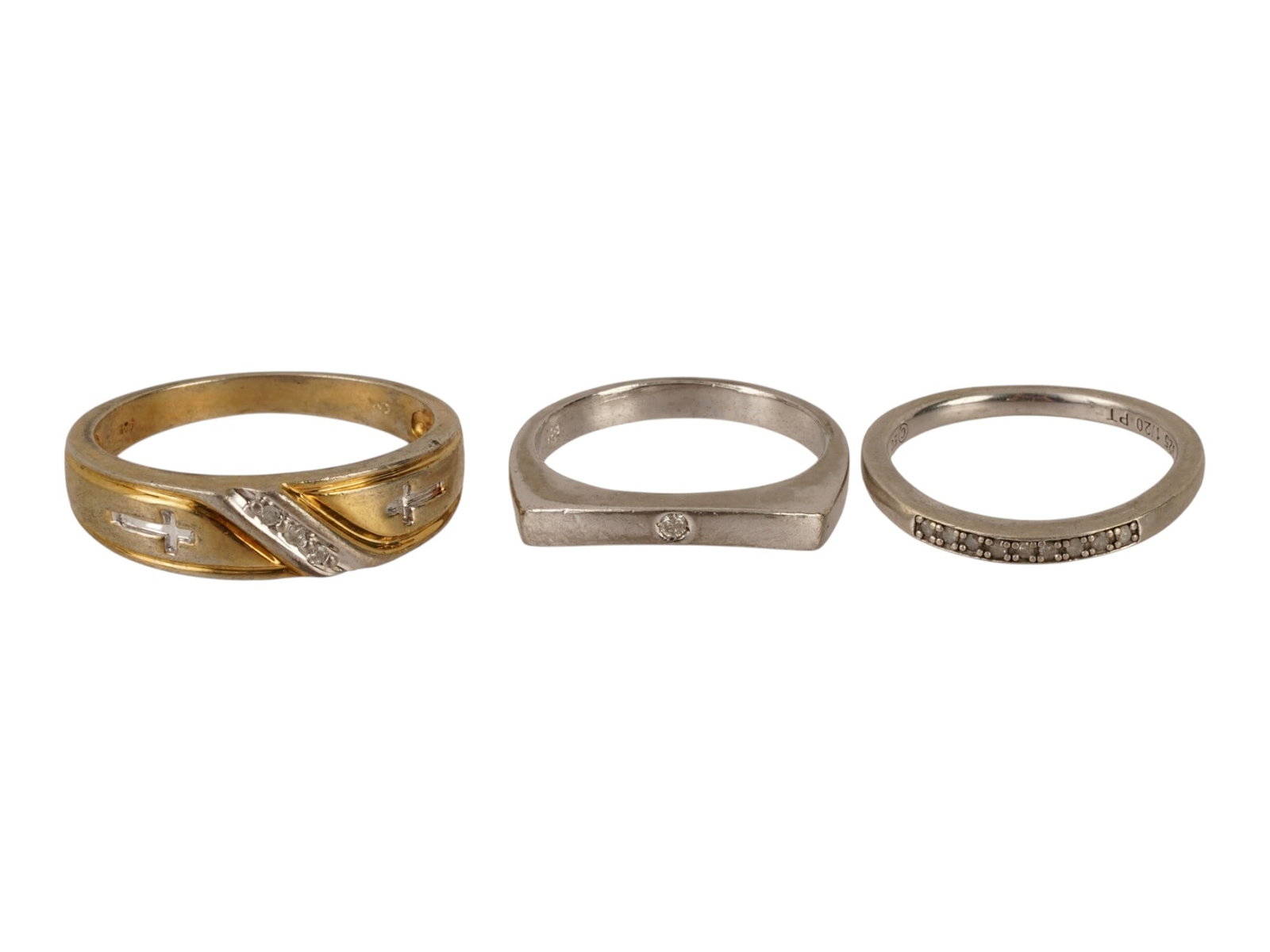LOT OF VINTAGE STERLING SILVER DIAMOND RINGS: A lot of three sterling silver rings of various design, embellished with genuine diamonds. Each piece is marked 925 inside. Weight: 9.1 g. Vintage Luxury Jewelry And Fashion Accessories. THIS LOT IS