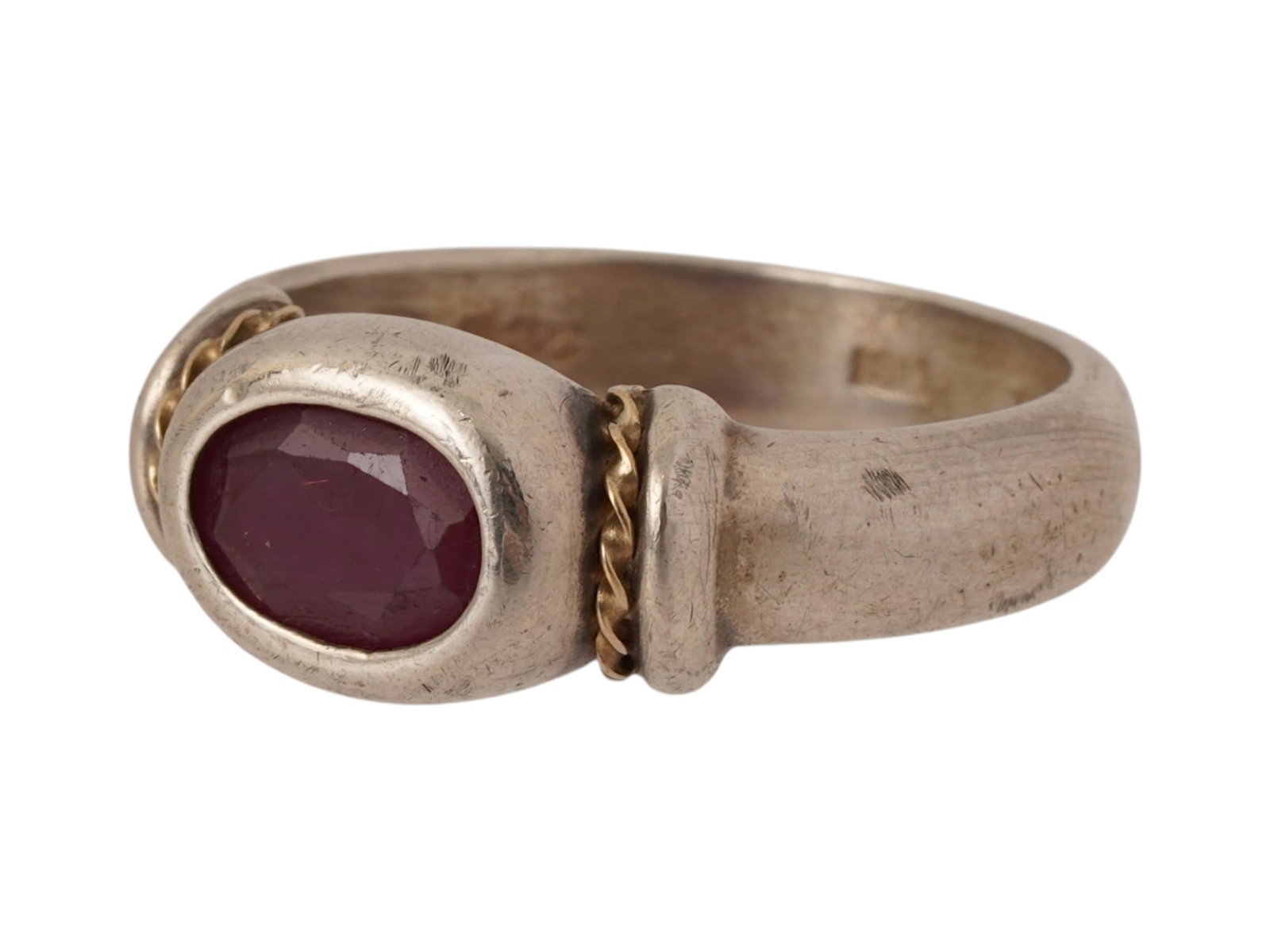 STERLING SILVER GOLD JEWELRY RING W OVAL RED GEMSTONE (1 of 10)