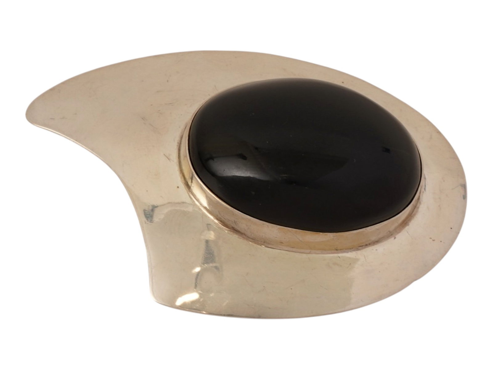 VINTAGE MEXICAN STERLING SILVER AND BLACK JASPER BROOCH (1 of 5)