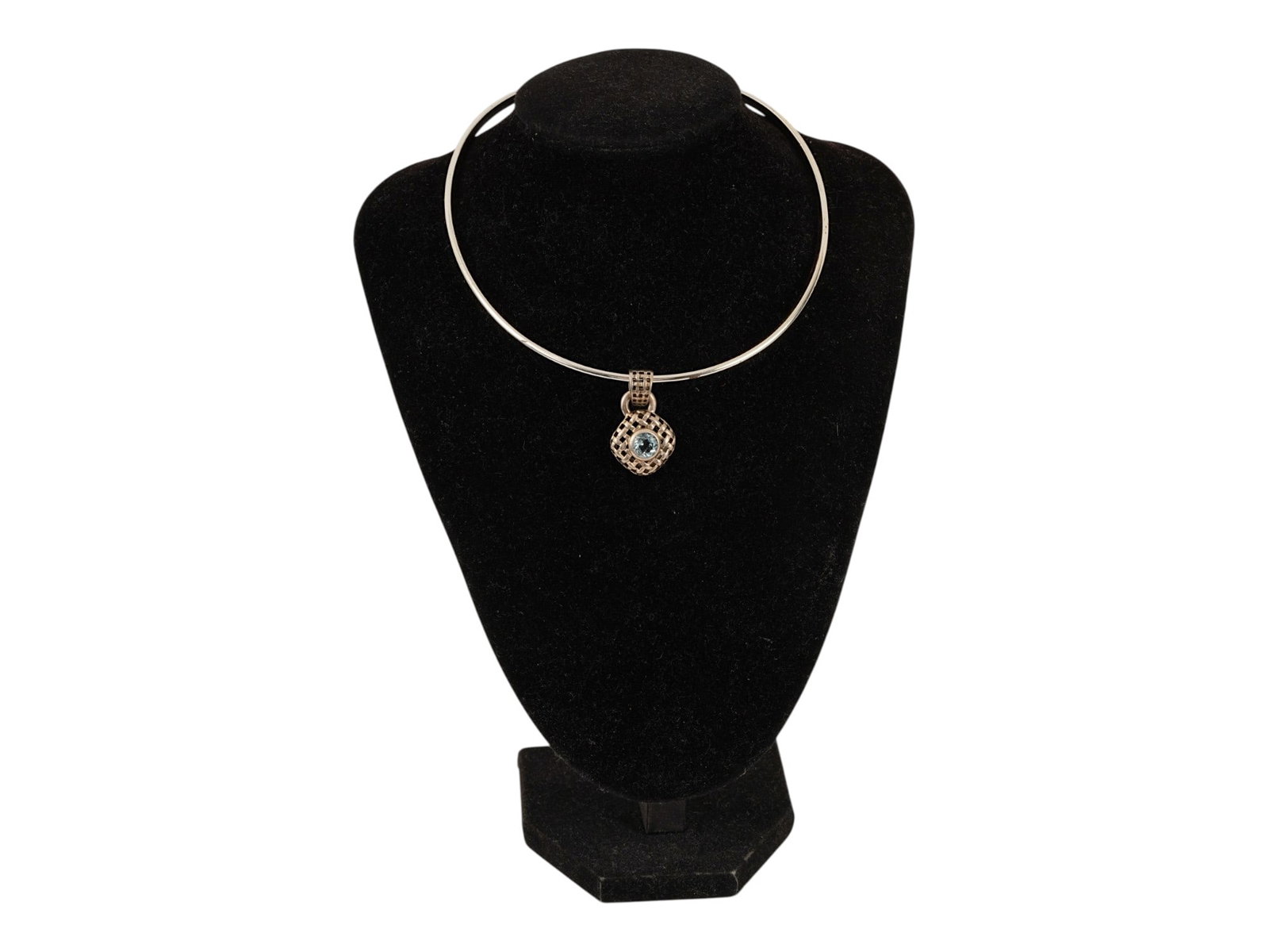 STERLING SILVER TORQUE CHOKER WITH BLUE TOPAZ PENDANT (1 of 7)