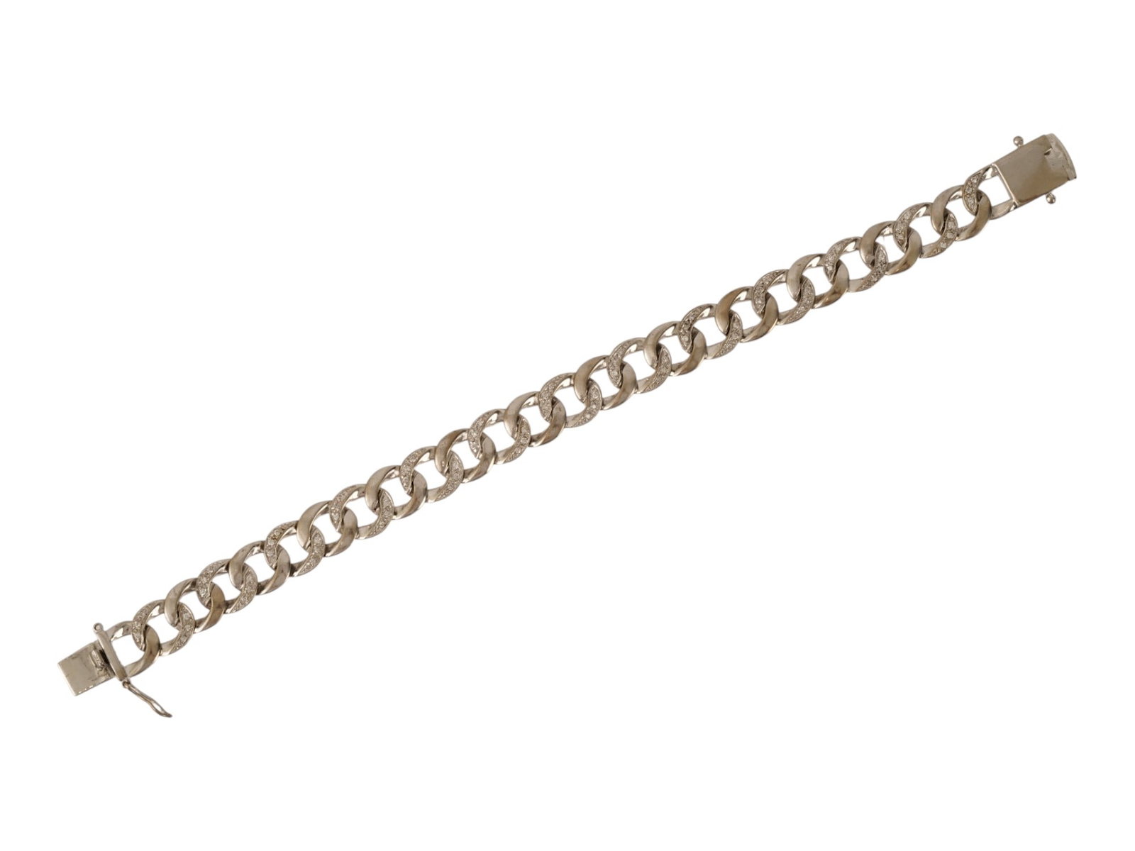 VINTAGE JEWELED STERLING SILVER CUBAN CHAIN BRACELET (1 of 5)