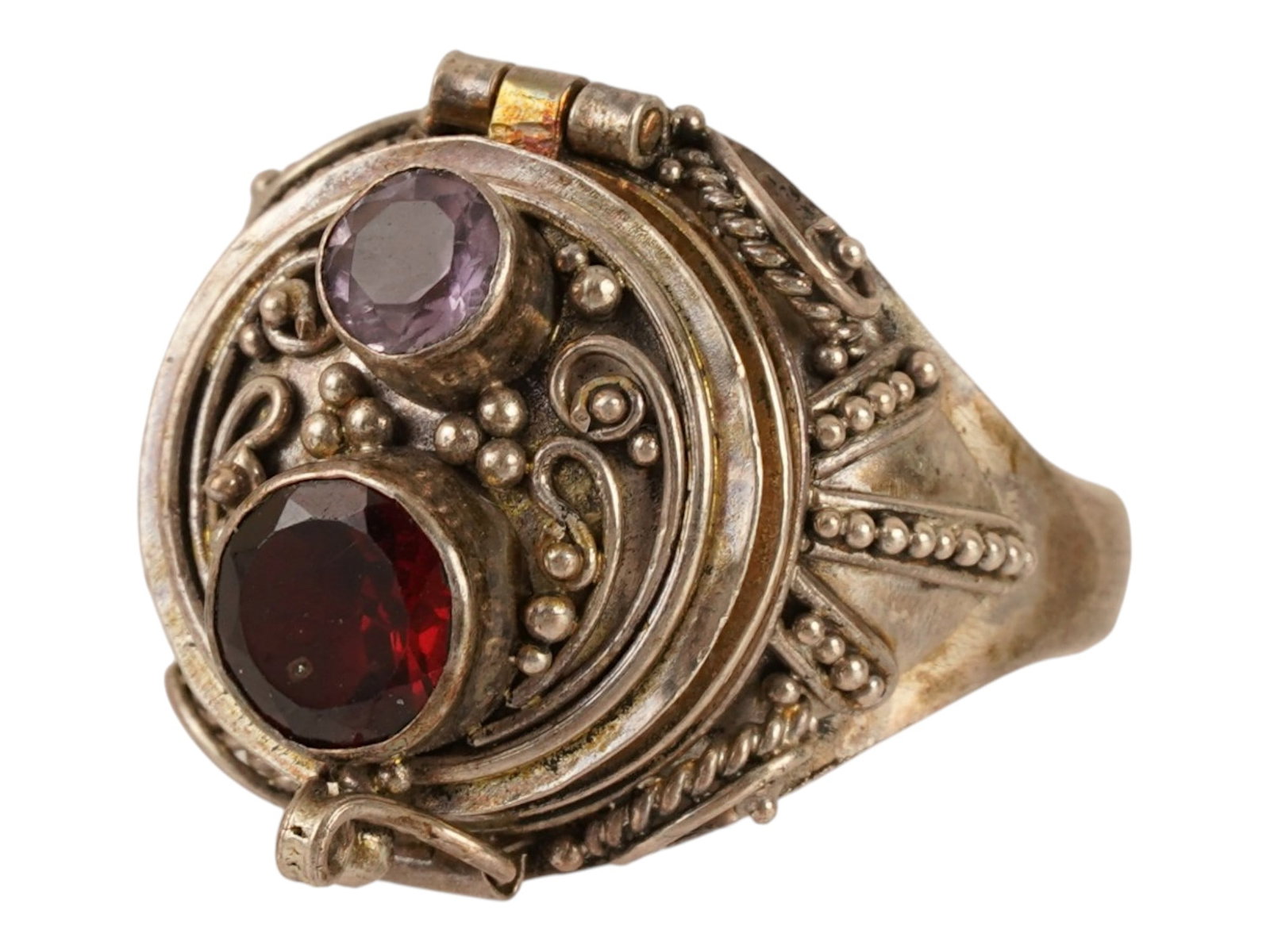 STERLING SILVER AND GARNET RING W SECRET COMPARTMENT (1 of 8)