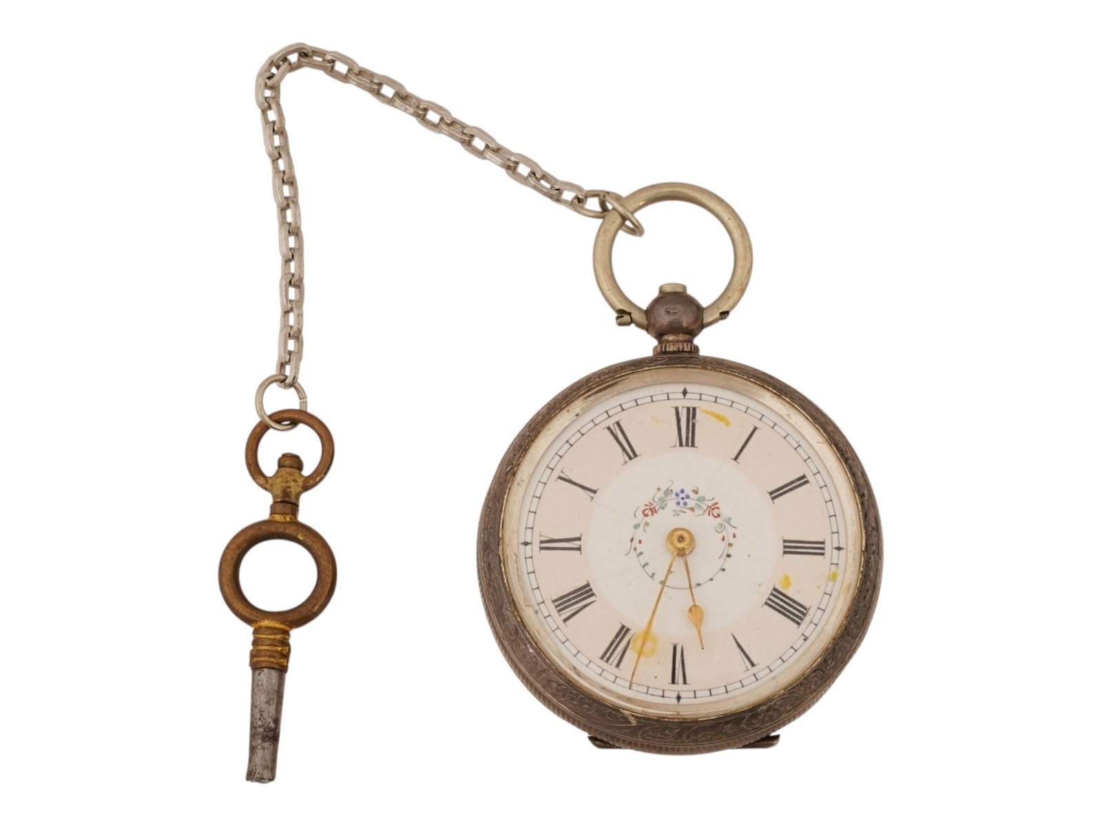 VICTORIAN ENGLISH SILVER POCKET WATCH WITH KEY (1 of 7)