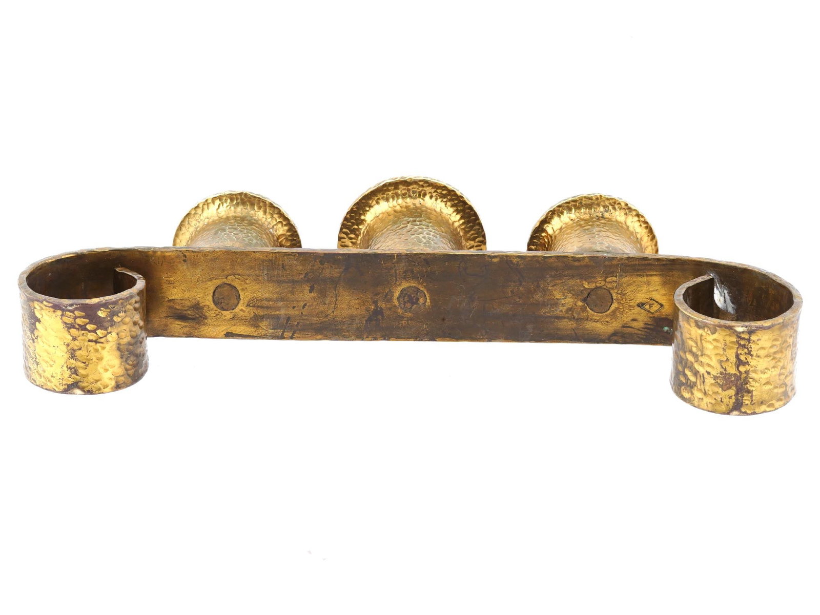 VINTAGE HAMMERED BRASS TABLE CANDELABRA THREE CANDLES - 6
