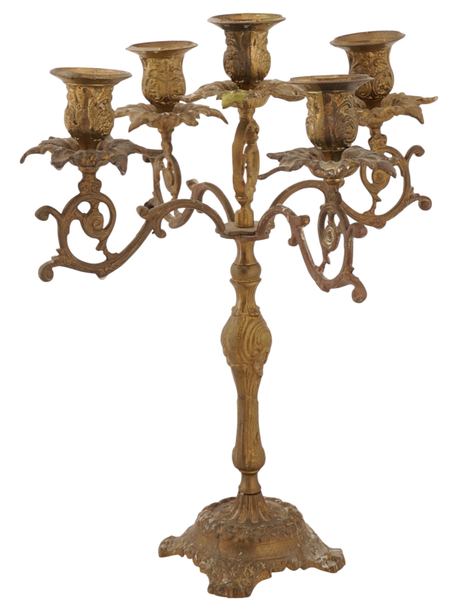 ANTIQUE ROCOCO REVIVAL FIVE LIGHT BRASS CANDELABRA (1 of 9)