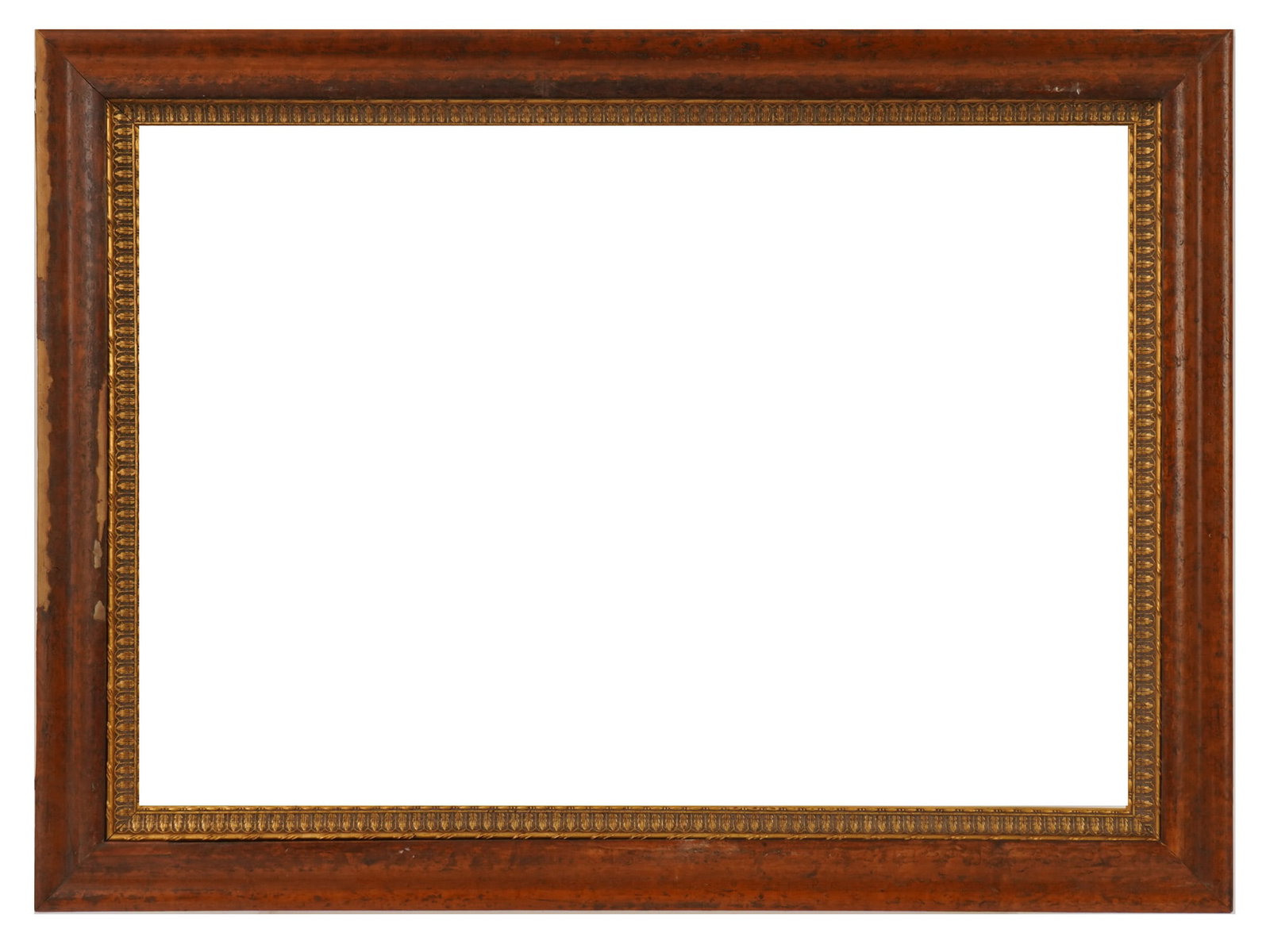 ANTIQUE EUROPEAN CLASSICAL WOOD PORTRAIT FRAME: An antique European classical portrait frame, dating to the 18th or 19th century. The frame features a traditional Salvator Rosa or reversed-profile design with a wide, smoothly polished walnut or fru