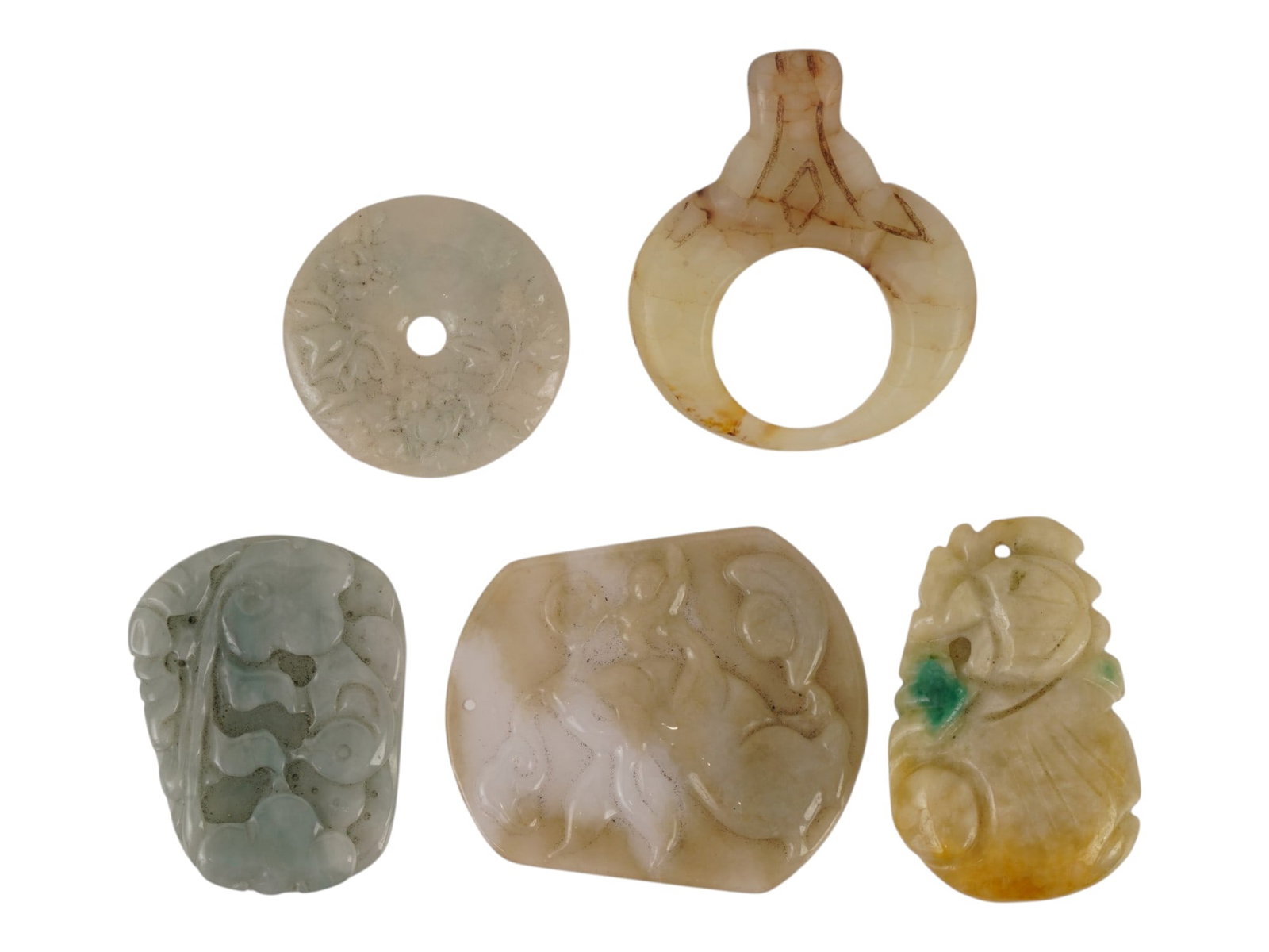 FIVE VINTAGE CHINESE CARVED JADE PIECES (1 of 4)
