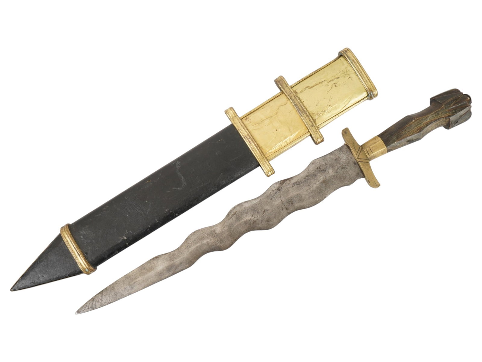 PHILIPPINE KRIS DAGGER W WAVY BLADE AND SCABBARD - 4
