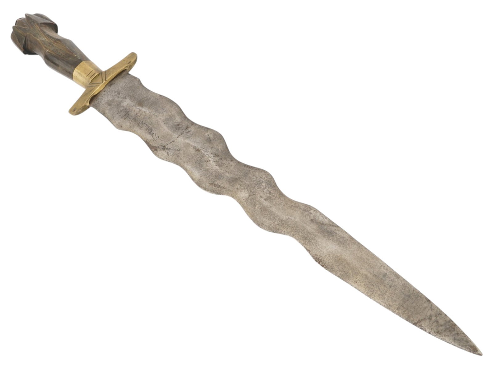PHILIPPINE KRIS DAGGER W WAVY BLADE AND SCABBARD - 6