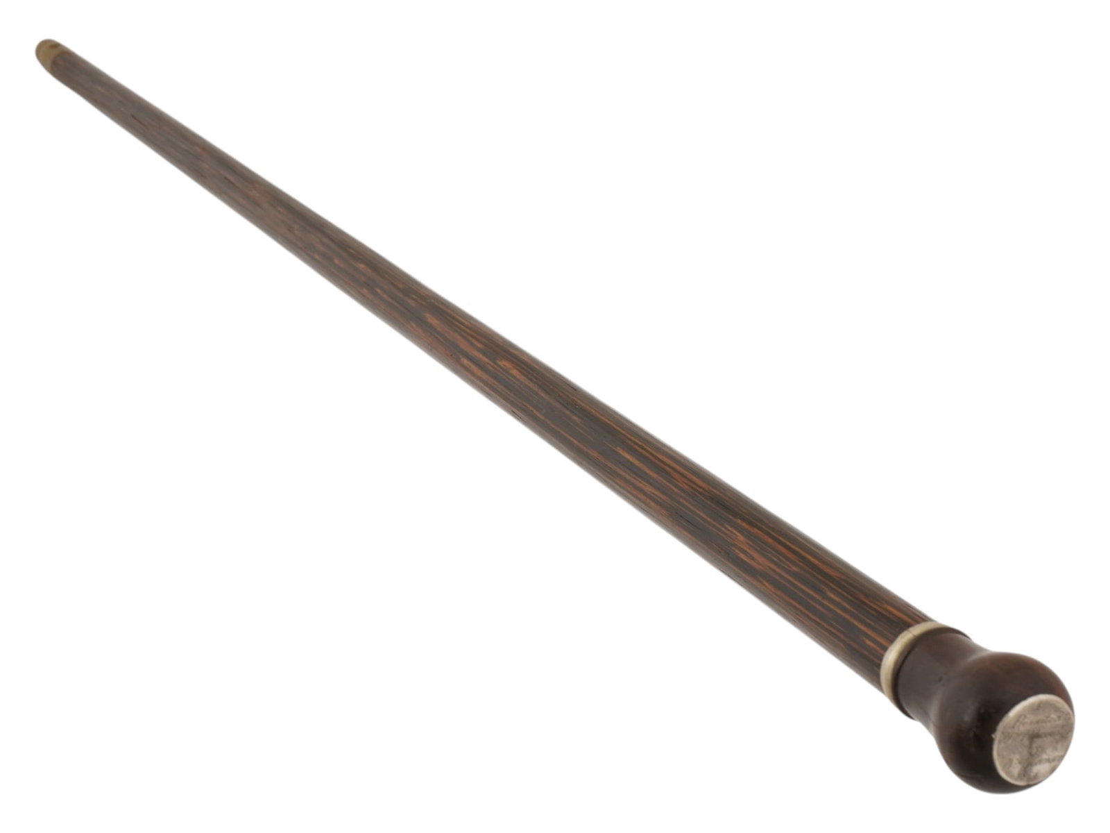 ANTIQUE WOOD AND SILVER WALKING CANE WITH DEDICATION - 3