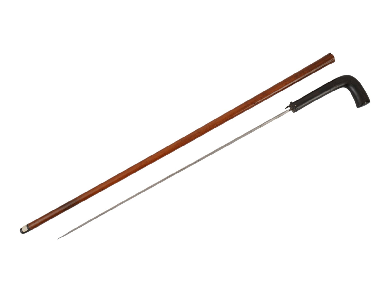 VINTAGE WOOD WALKING CANE WITH CONCEALED SPIKE (1 of 10)