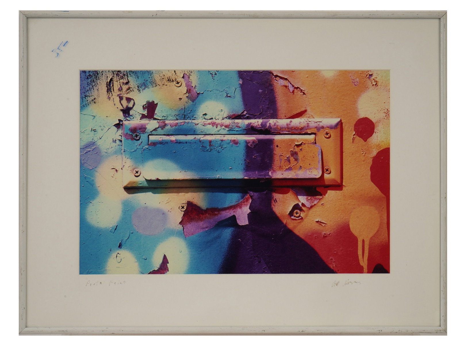 LIMITED EDITION FINE ART PHOTOGRAPH SIGNED ART HERMAN: Fine art photograph on paper. The artwork depicts a mailbox covered with multiple layers of paint. Titled Postal Paint. Signed lower right, Art Herman. Dated 2000s. Framed. Collectible Prints And Mult