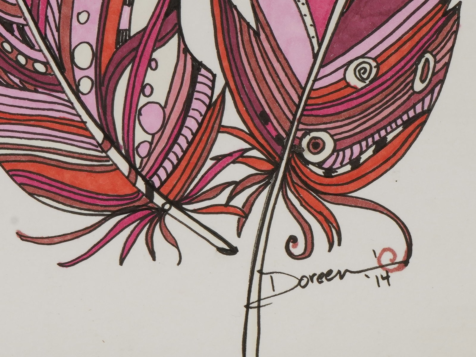 DECORATIVE FEATHERS DRAWING SIGNED DOREEN - 3