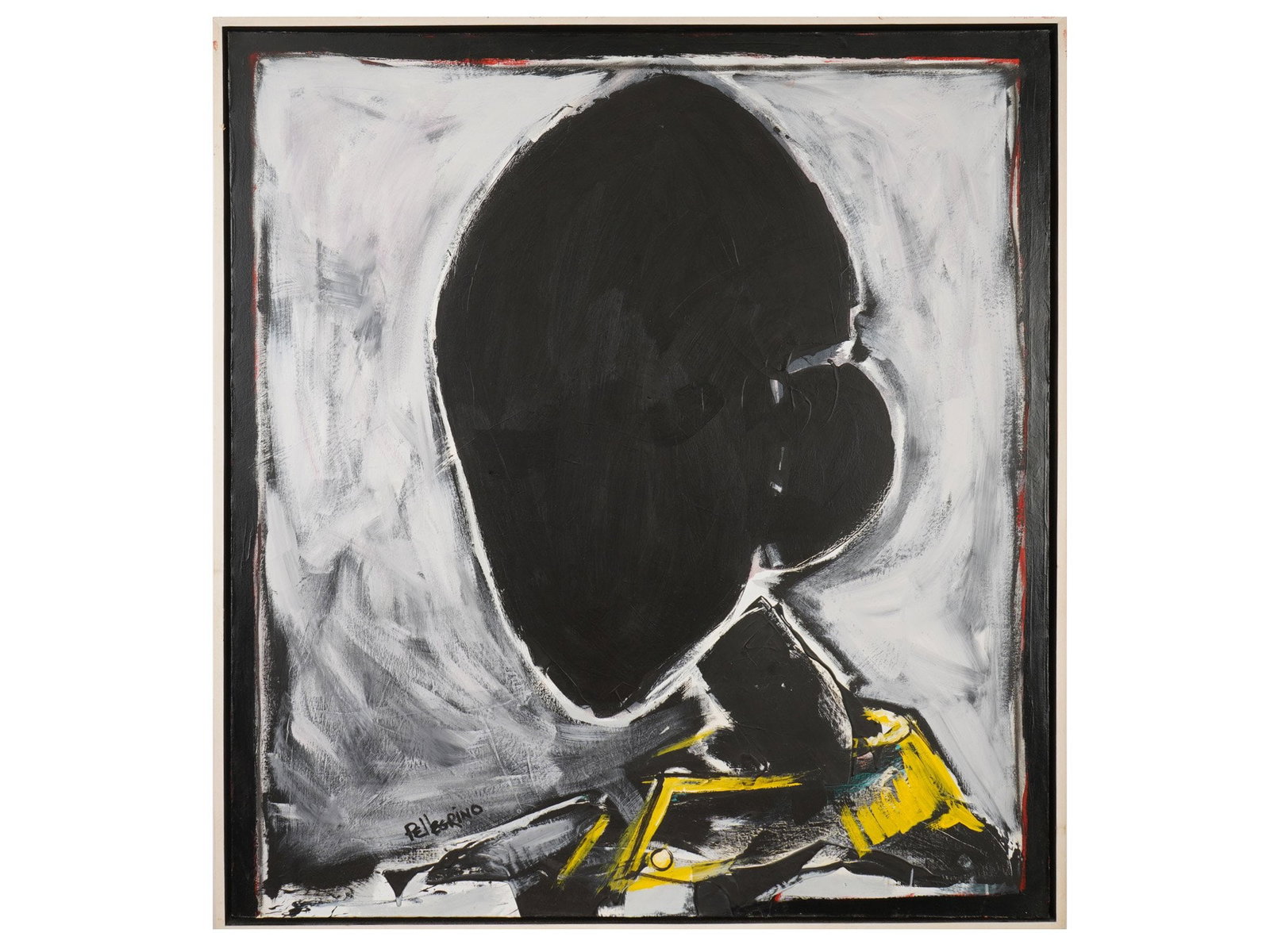 CONTEMPORARY FRENCH OIL PAINTING SIGNED RICH PELLEGRINO: A contemporary French oil on canvas portrait painting. Signed Rich Pellegrino lower left. The Expressionist painting depicts a head and shoulders silhouette in contrasting black and white with vibrant