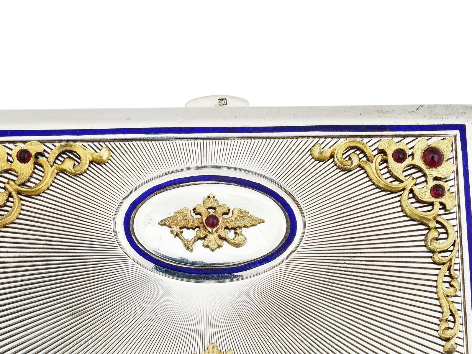 RUSSIAN SILVER CIGARETTE CASE WITH GARNETS IOB - 16