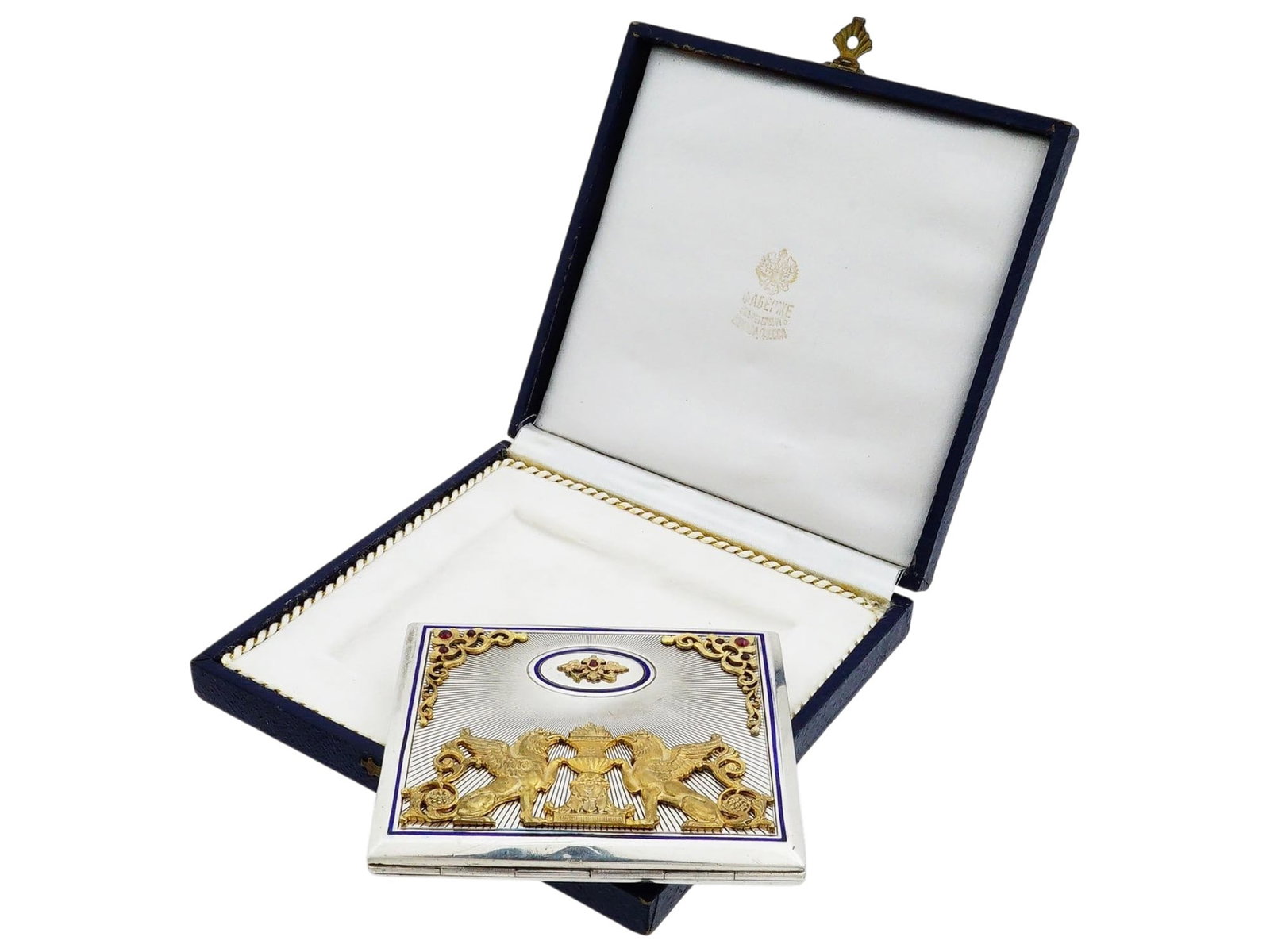 RUSSIAN SILVER CIGARETTE CASE WITH GARNETS IOB - 2