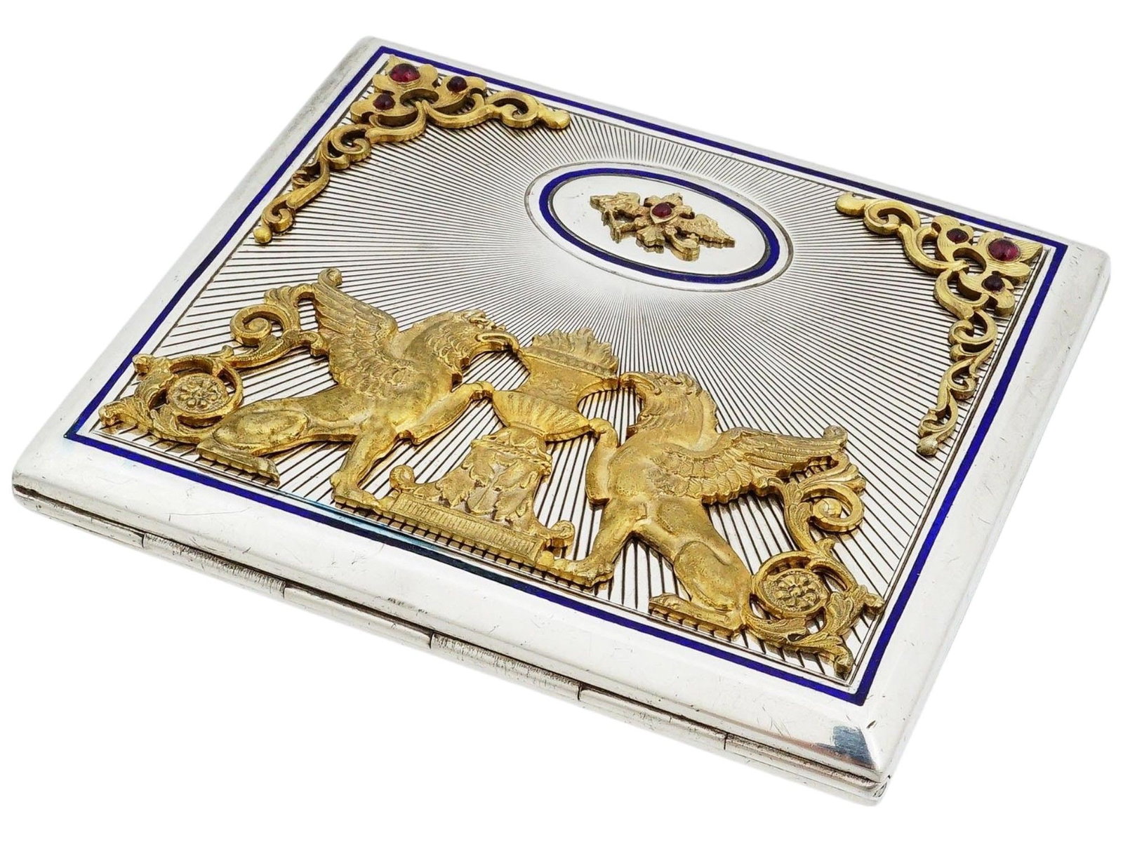 RUSSIAN SILVER CIGARETTE CASE WITH GARNETS IOB - 4