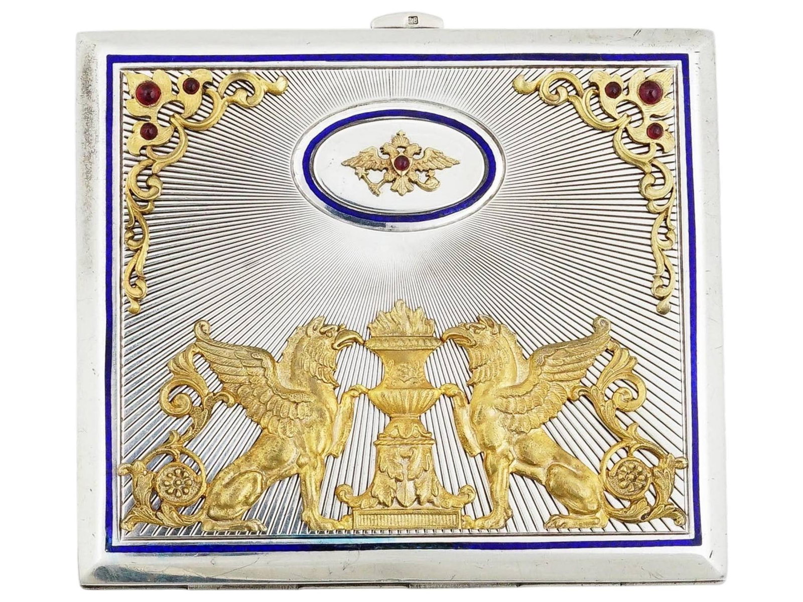 RUSSIAN SILVER CIGARETTE CASE WITH GARNETS IOB - 5