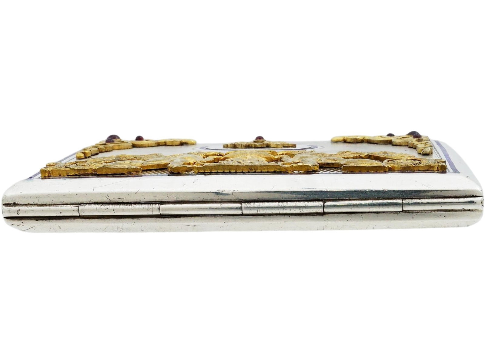 RUSSIAN SILVER CIGARETTE CASE WITH GARNETS IOB - 8