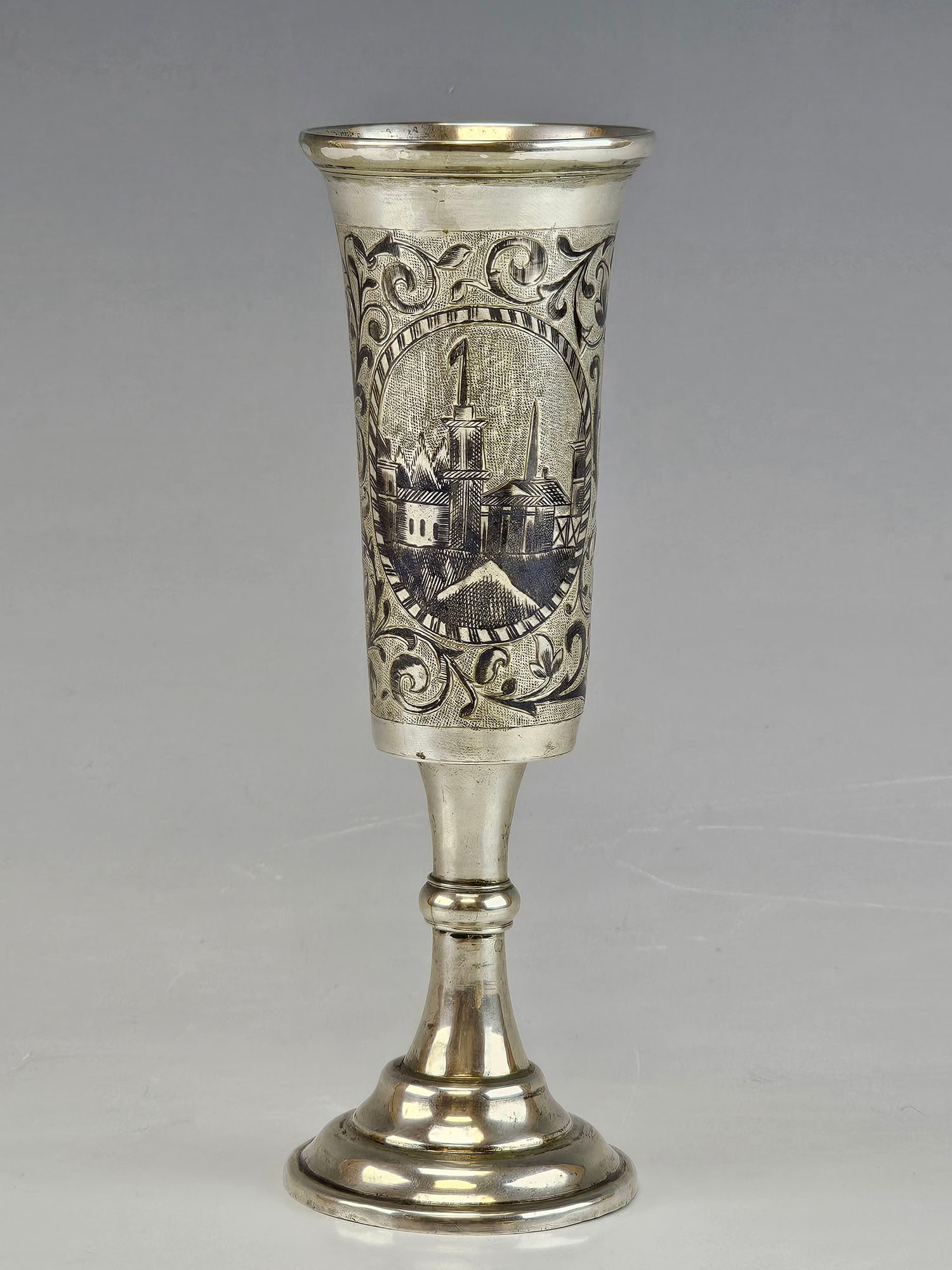 LARGE 19TH CENTURY RUSSIAN SILVER NIELLO FLUTE CUP (1 of 8)