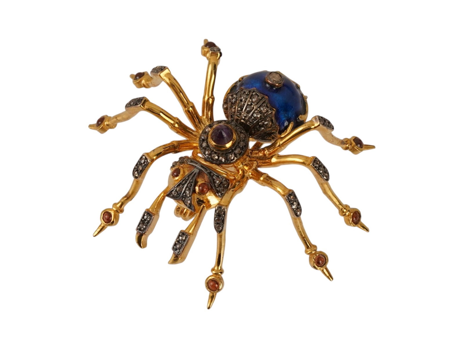 RUSSIAN SILVER SPIDER BROOCH W DIAMONDS AMETHYST RUBY - 2