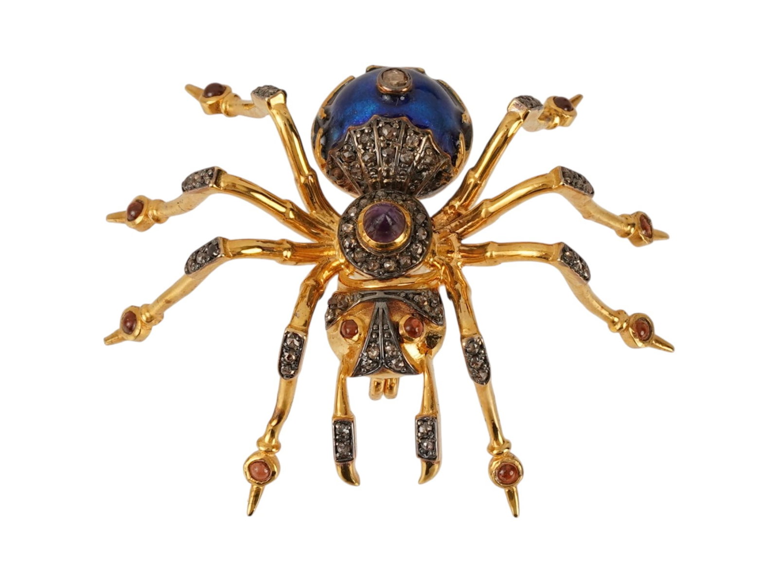RUSSIAN SILVER SPIDER BROOCH W DIAMONDS AMETHYST RUBY - 3