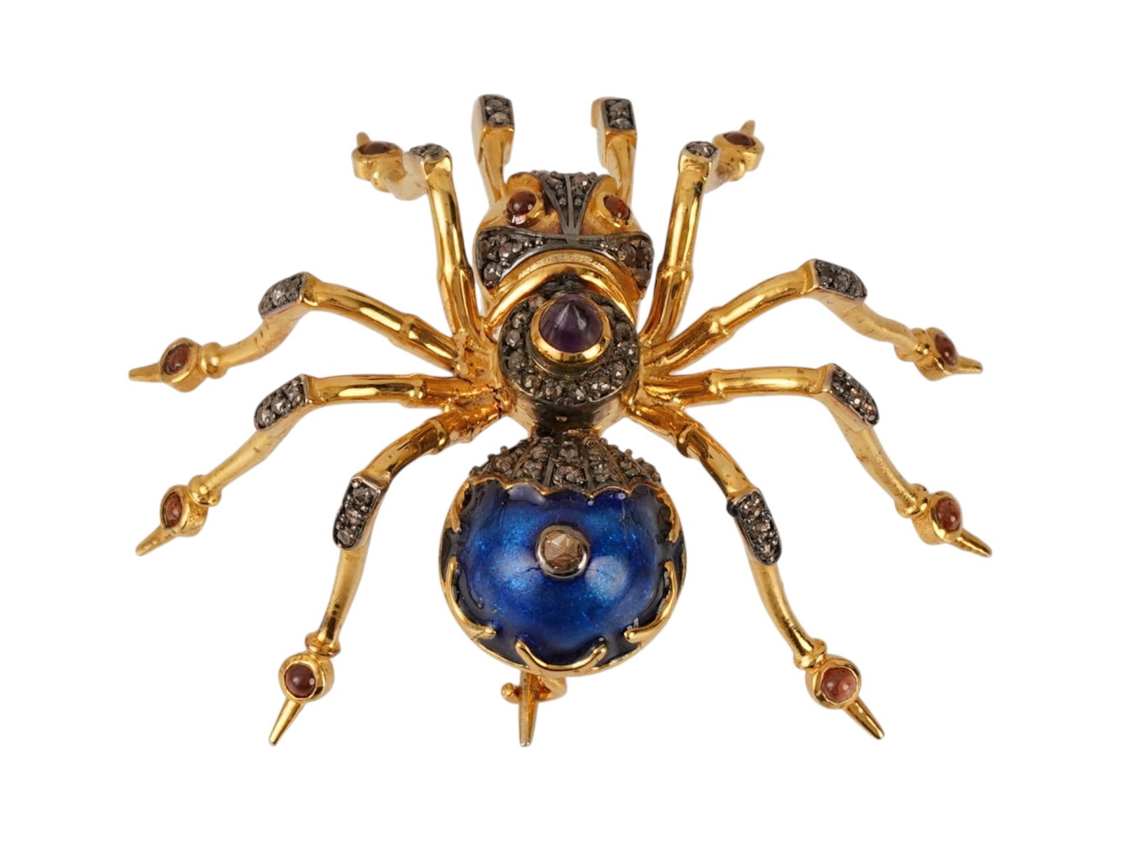 RUSSIAN SILVER SPIDER BROOCH W DIAMONDS AMETHYST RUBY - 4