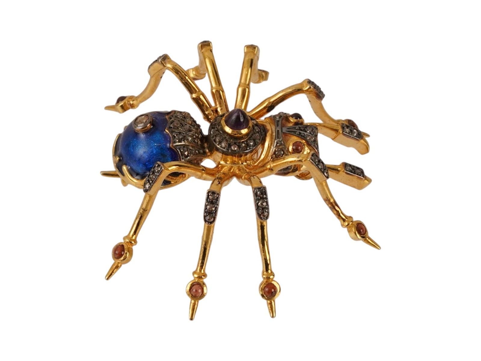 RUSSIAN SILVER SPIDER BROOCH W DIAMONDS AMETHYST RUBY - 5