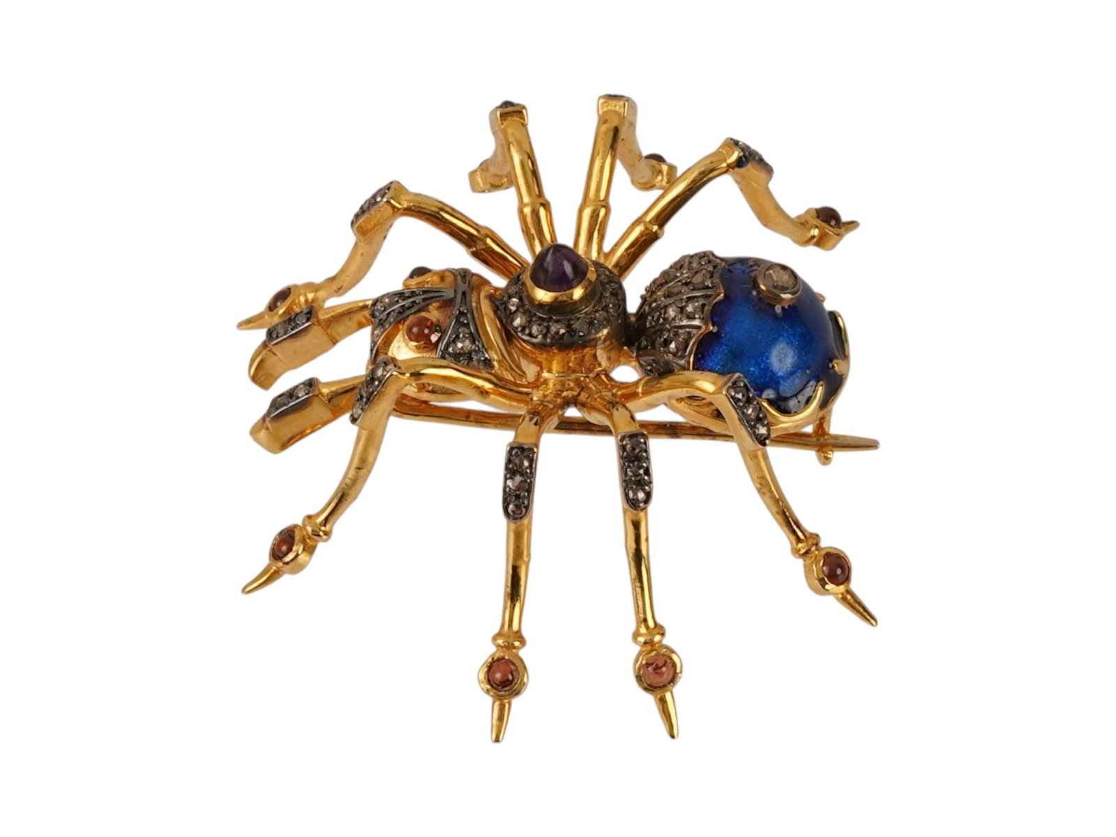 RUSSIAN SILVER SPIDER BROOCH W DIAMONDS AMETHYST RUBY - 6