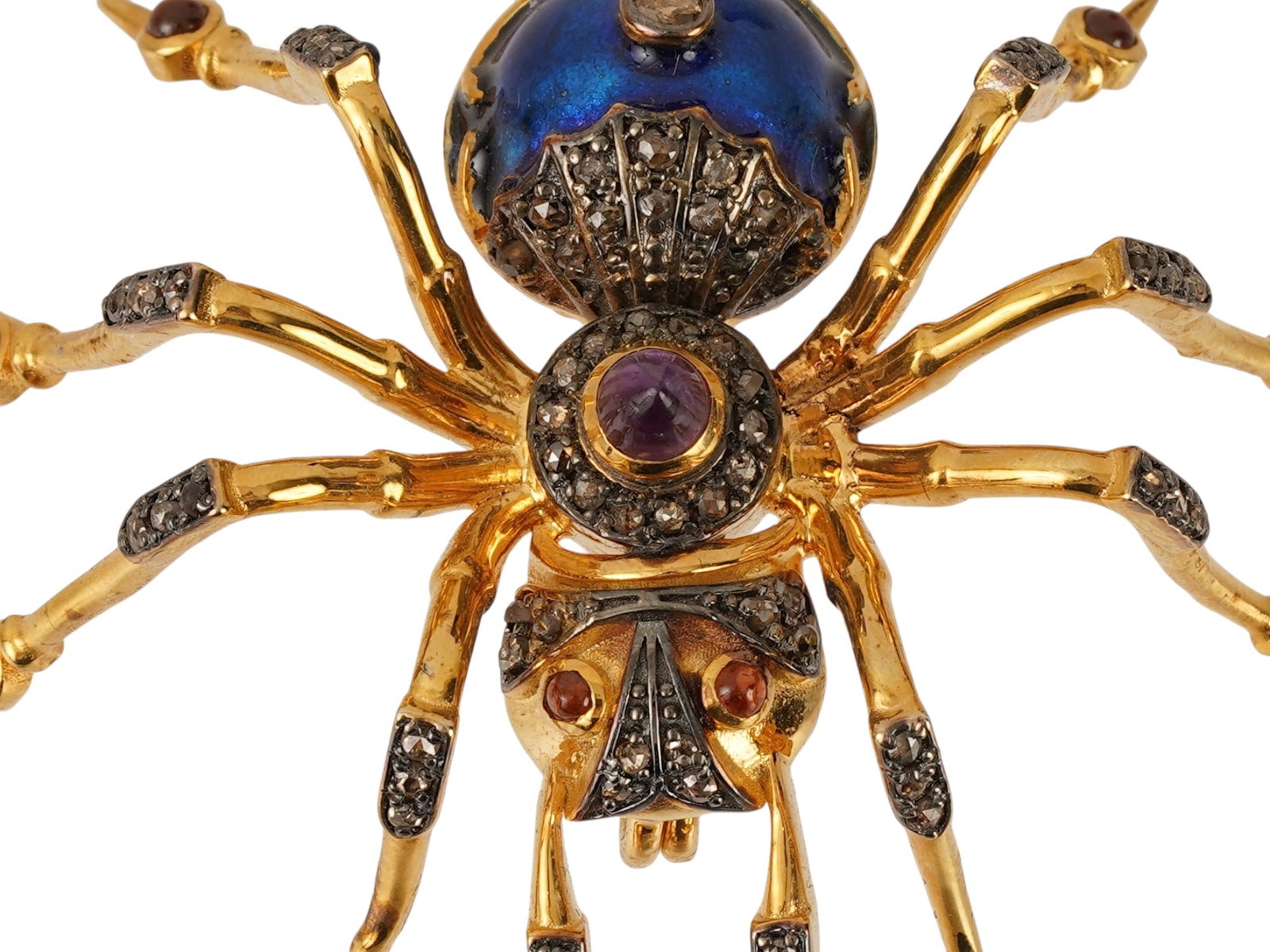 RUSSIAN SILVER SPIDER BROOCH W DIAMONDS AMETHYST RUBY - 9