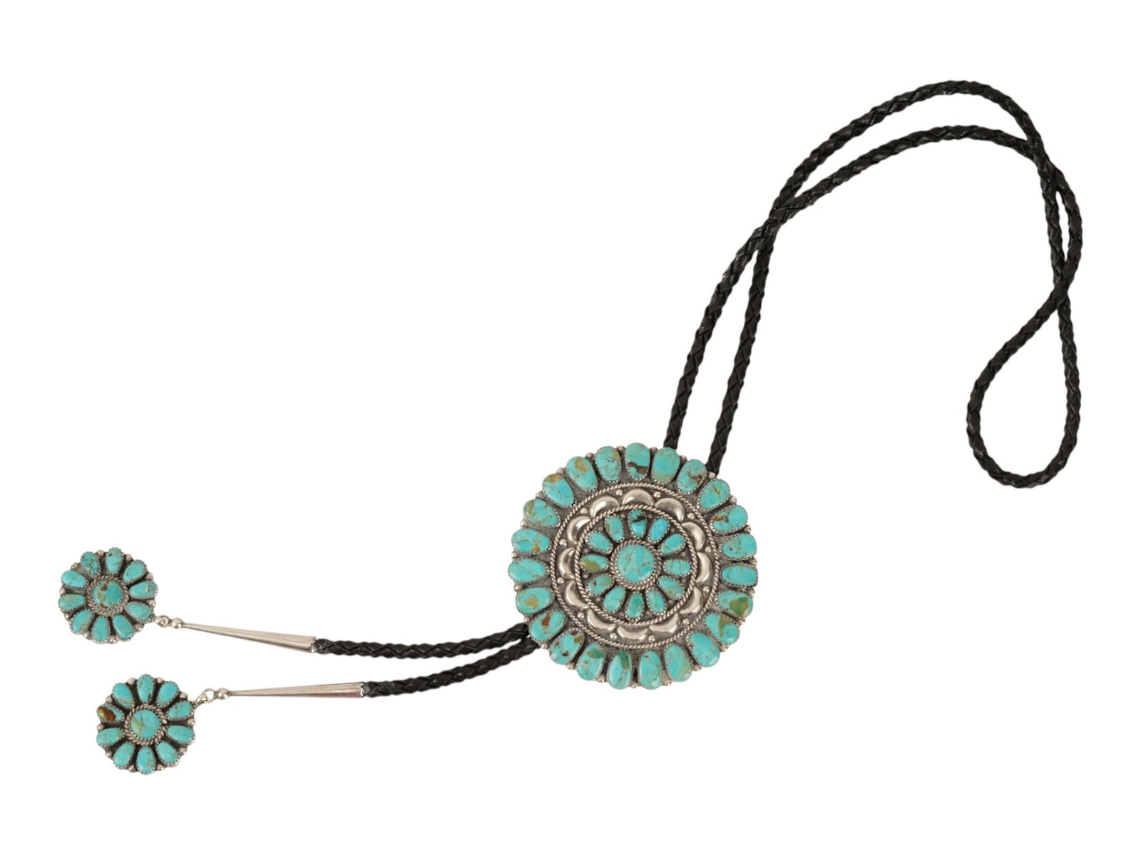 OLD PAWN STERLING SILVER AND TURQUOISE BOLO TIE (1 of 6)