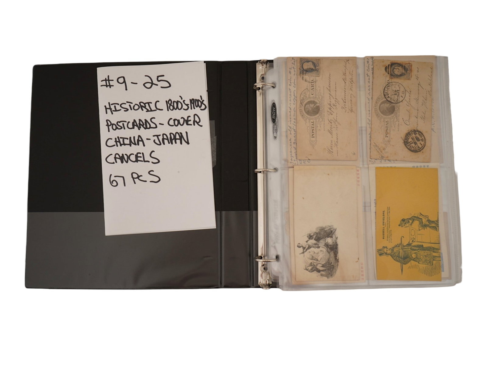 HISTORIC 1800'S-1900'S POSTCARDS-COVERS-CHINA-JAPAN-CANCELS: A collection of late 19th and early 20th century postcards and postal covers, primarily focused on the postal history of China and Japan. The assortment includes a variety of philatelic material such 