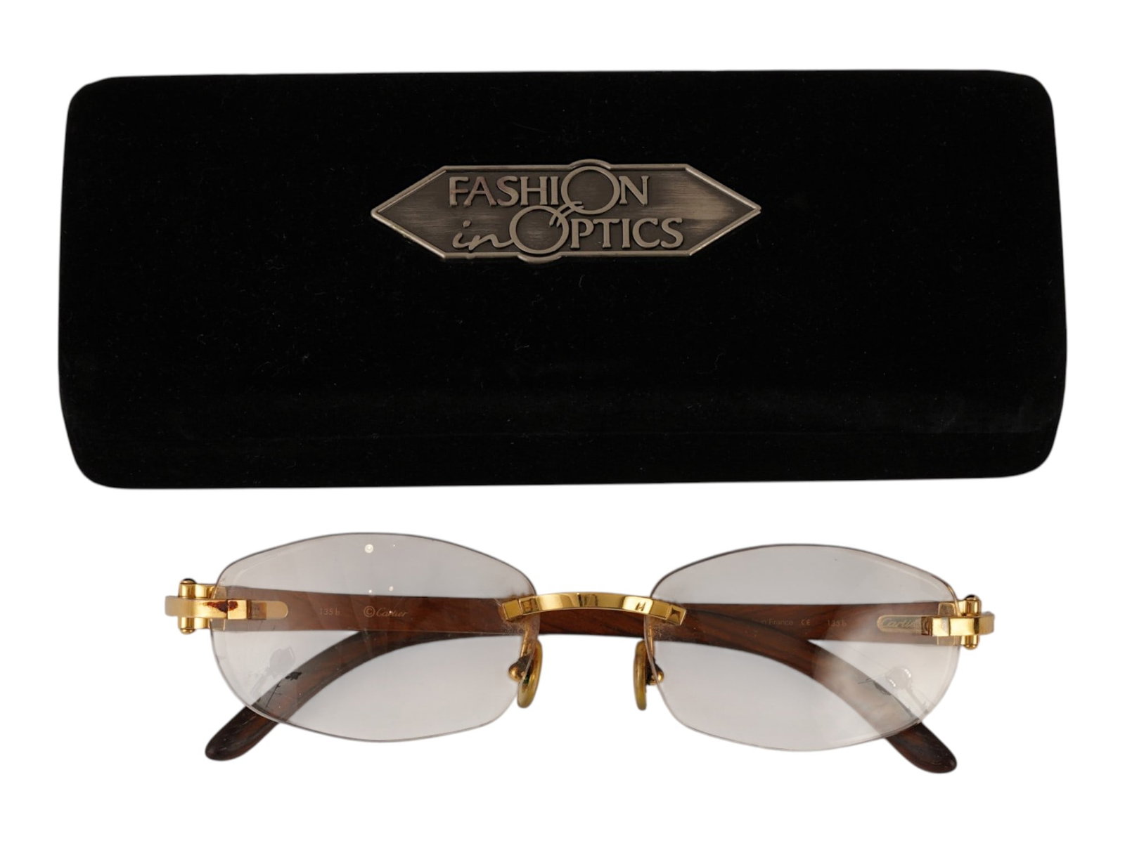 CARTIER RIMLESS GOLD FINISH AND WOOD EYEGLASSES W CASE (1 of 12)